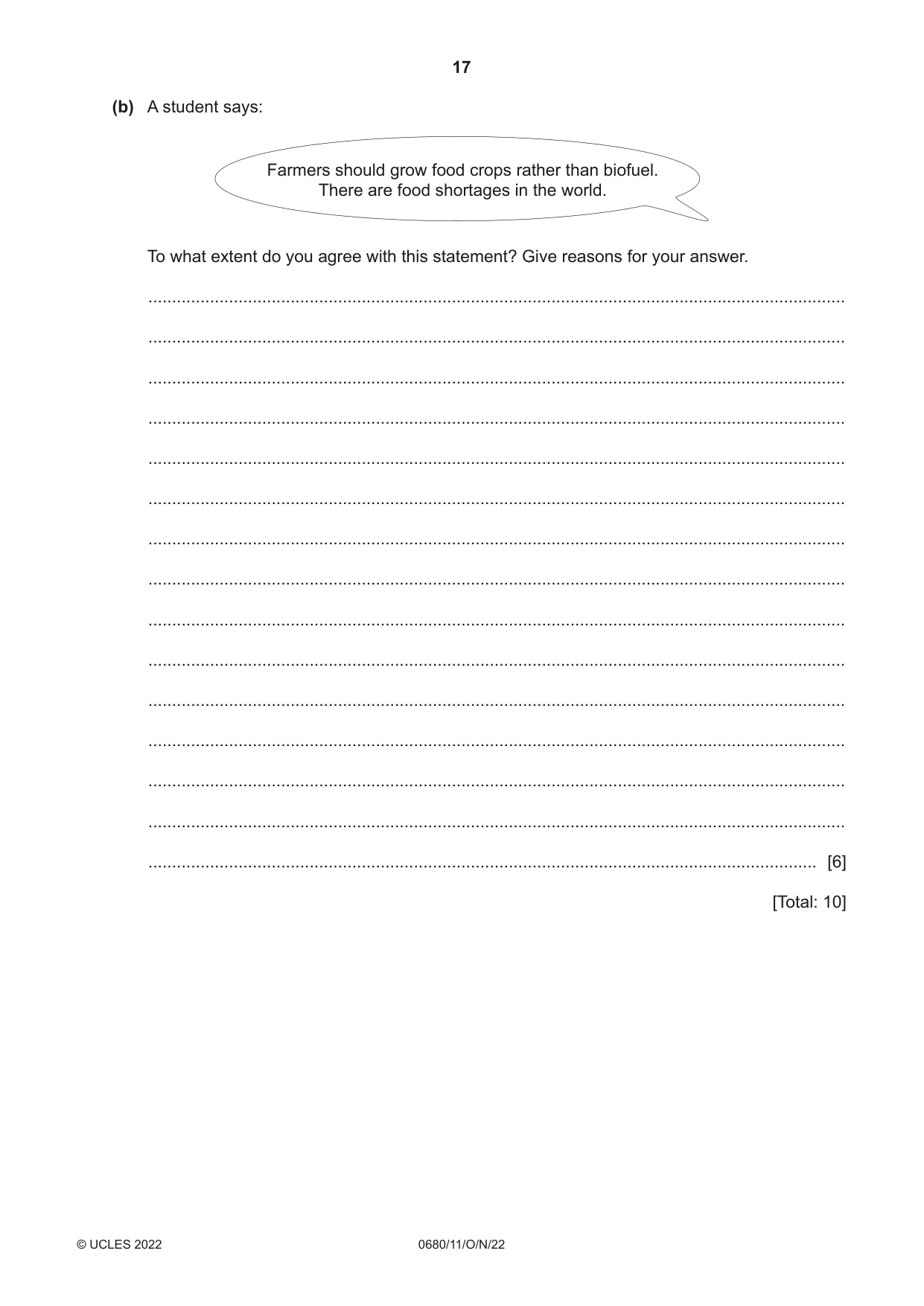 Cambridge IGCSE Environmental Management 0680 2022 Oct/Nov Paper 1 · Variant 1 question paper, page 17 of 20