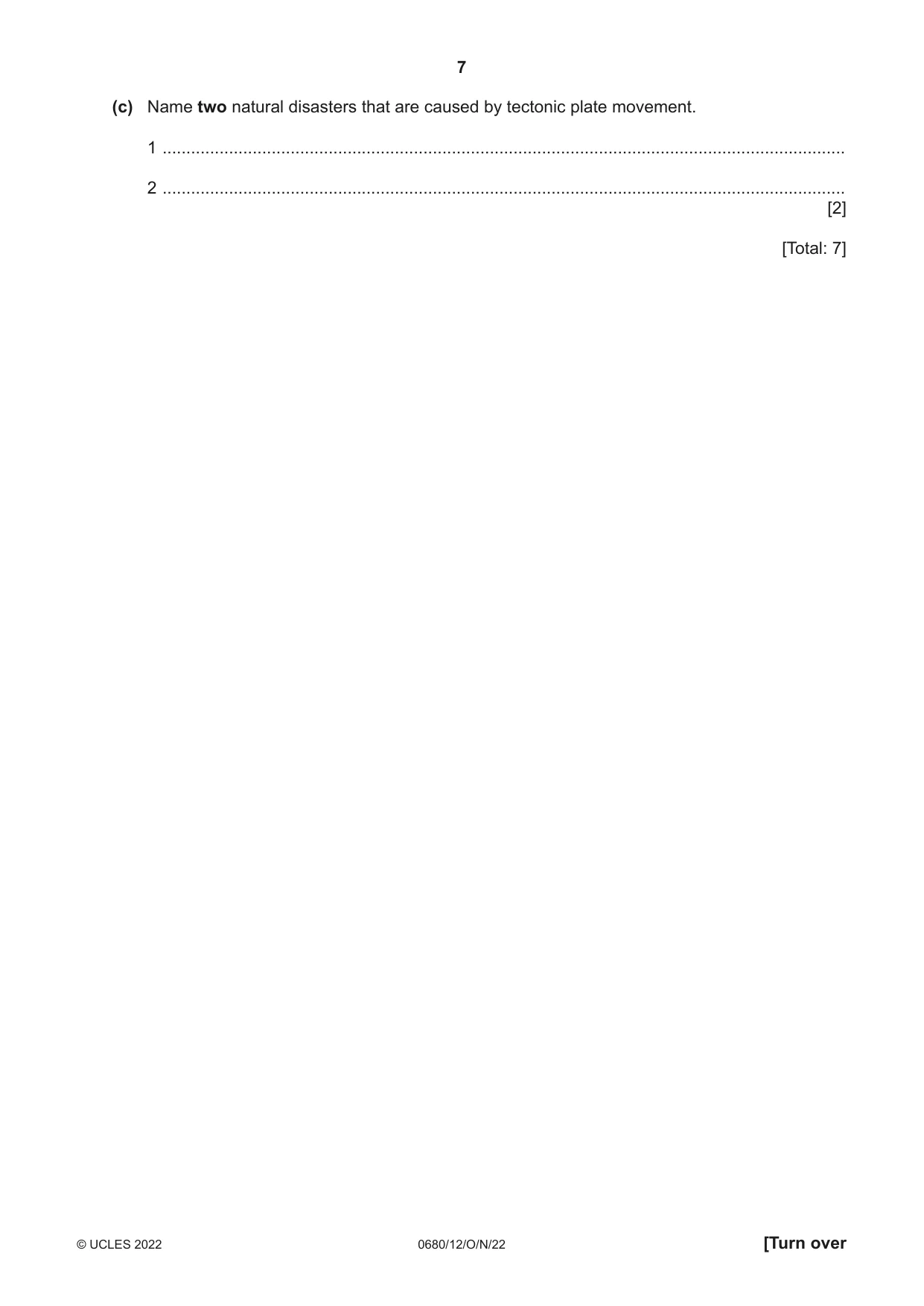Cambridge IGCSE Environmental Management 0680 2022 Oct/Nov Paper 1 · Variant 2 question paper, page 7 of 20