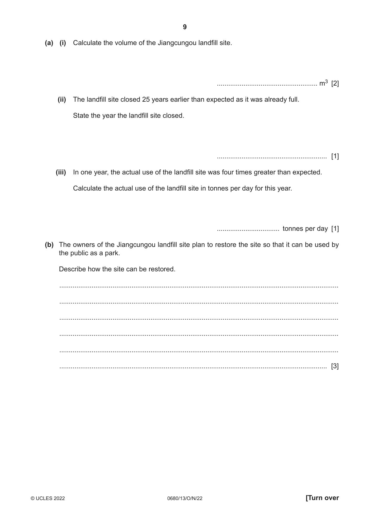 Cambridge IGCSE Environmental Management 0680 2022 Oct/Nov Paper 1 · Variant 3 question paper, page 9 of 20