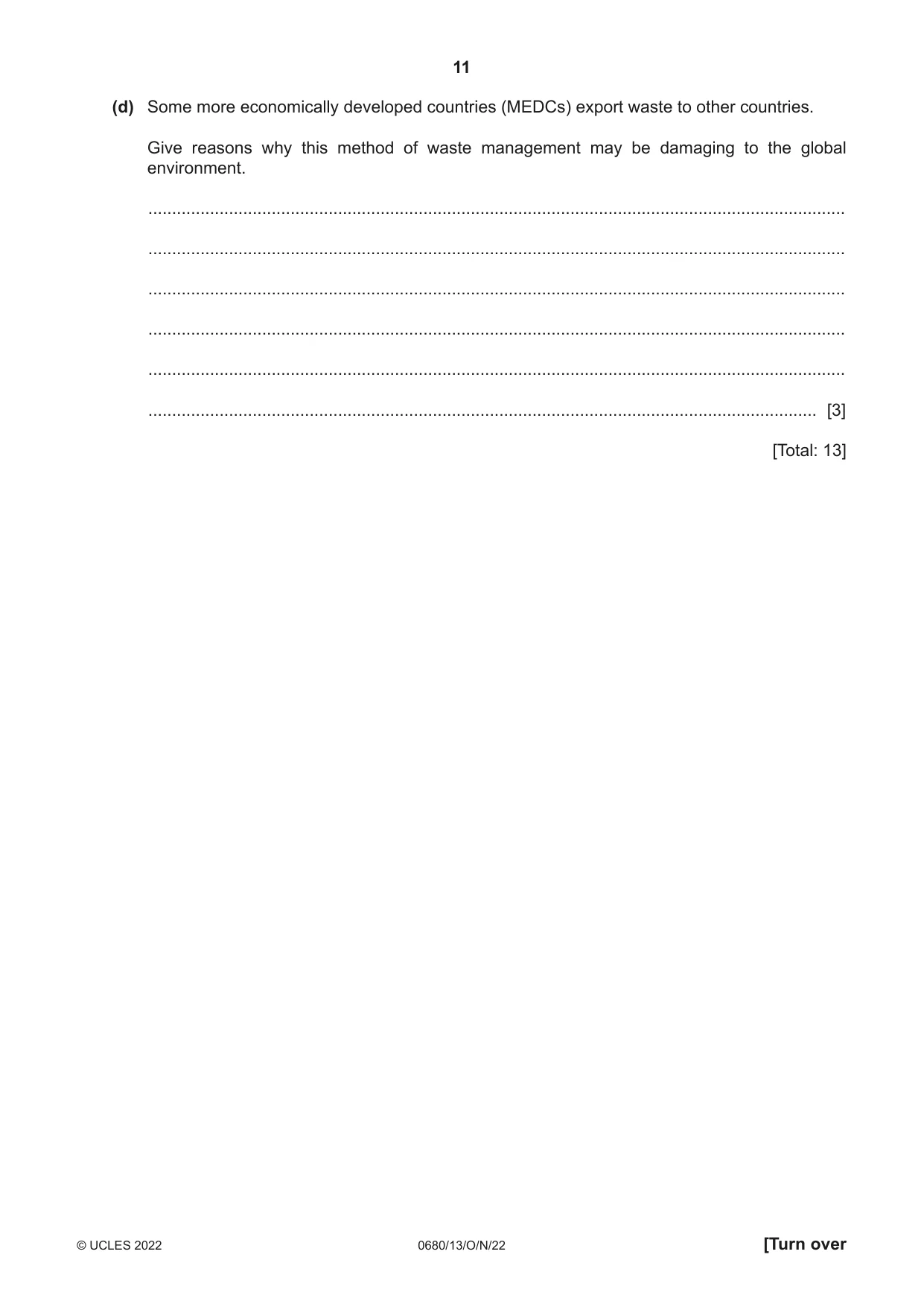 Cambridge IGCSE Environmental Management 0680 2022 Oct/Nov Paper 1 · Variant 3 question paper, page 11 of 20