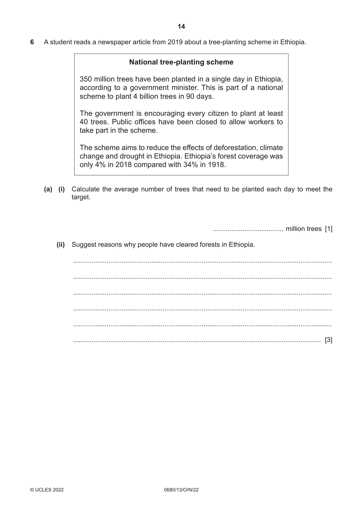 Cambridge IGCSE Environmental Management 0680 2022 Oct/Nov Paper 1 · Variant 3 question paper, page 14 of 20