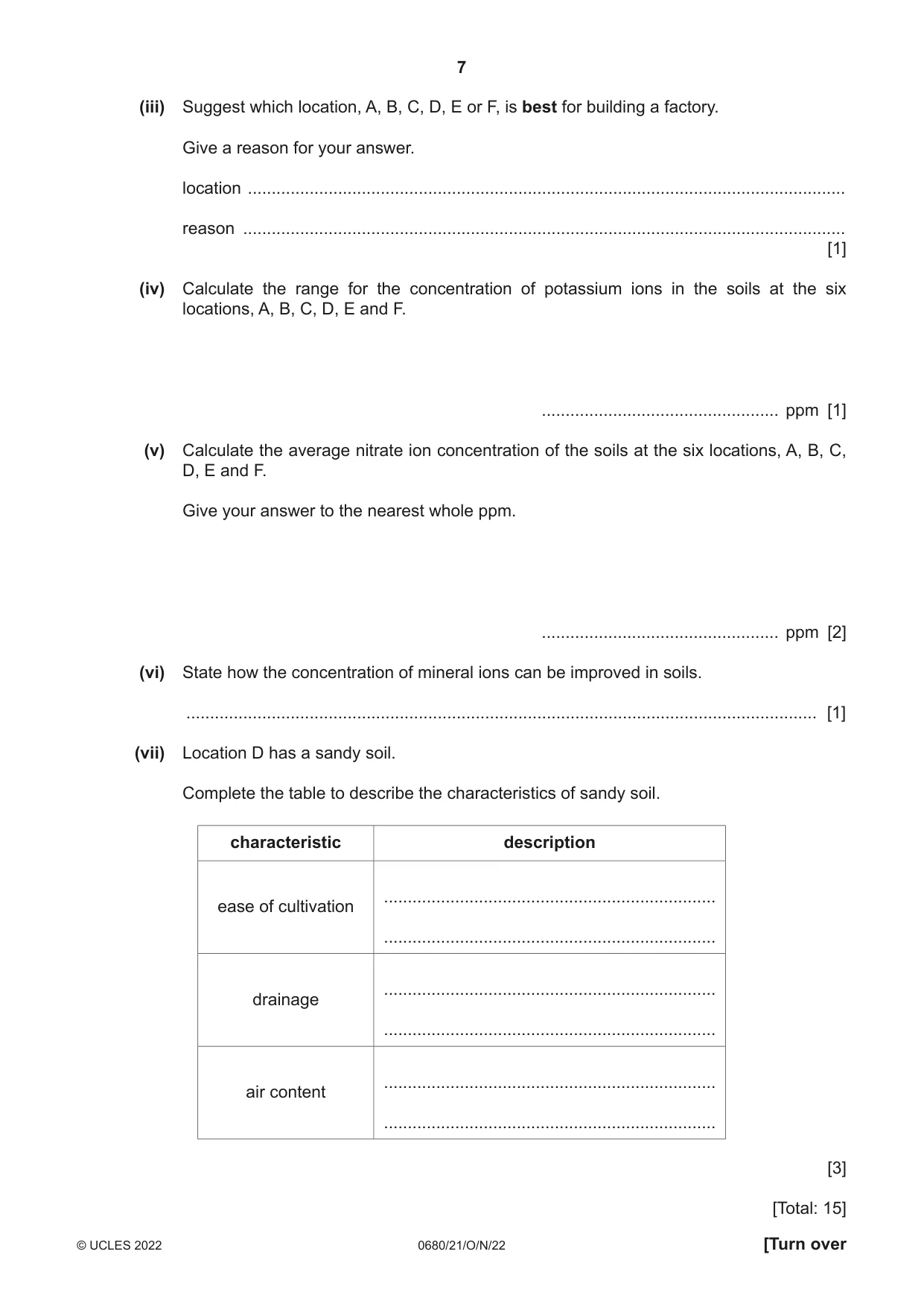 Cambridge IGCSE Environmental Management 0680 2022 Oct/Nov Paper 2 · Variant 1 question paper, page 7 of 24
