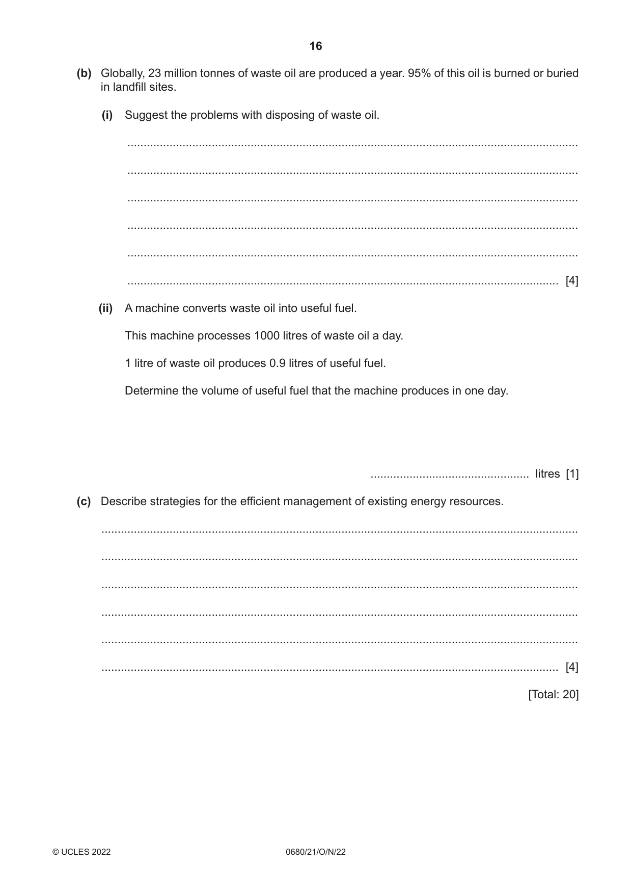 Cambridge IGCSE Environmental Management 0680 2022 Oct/Nov Paper 2 · Variant 1 question paper, page 16 of 24