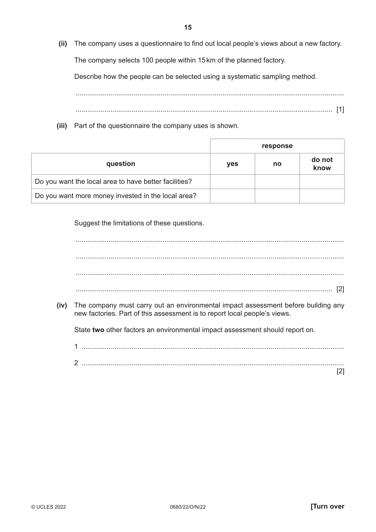 Cambridge IGCSE Environmental Management 0680 2022 Oct/Nov Paper 2 · Variant 2 question paper, page 15 of 28