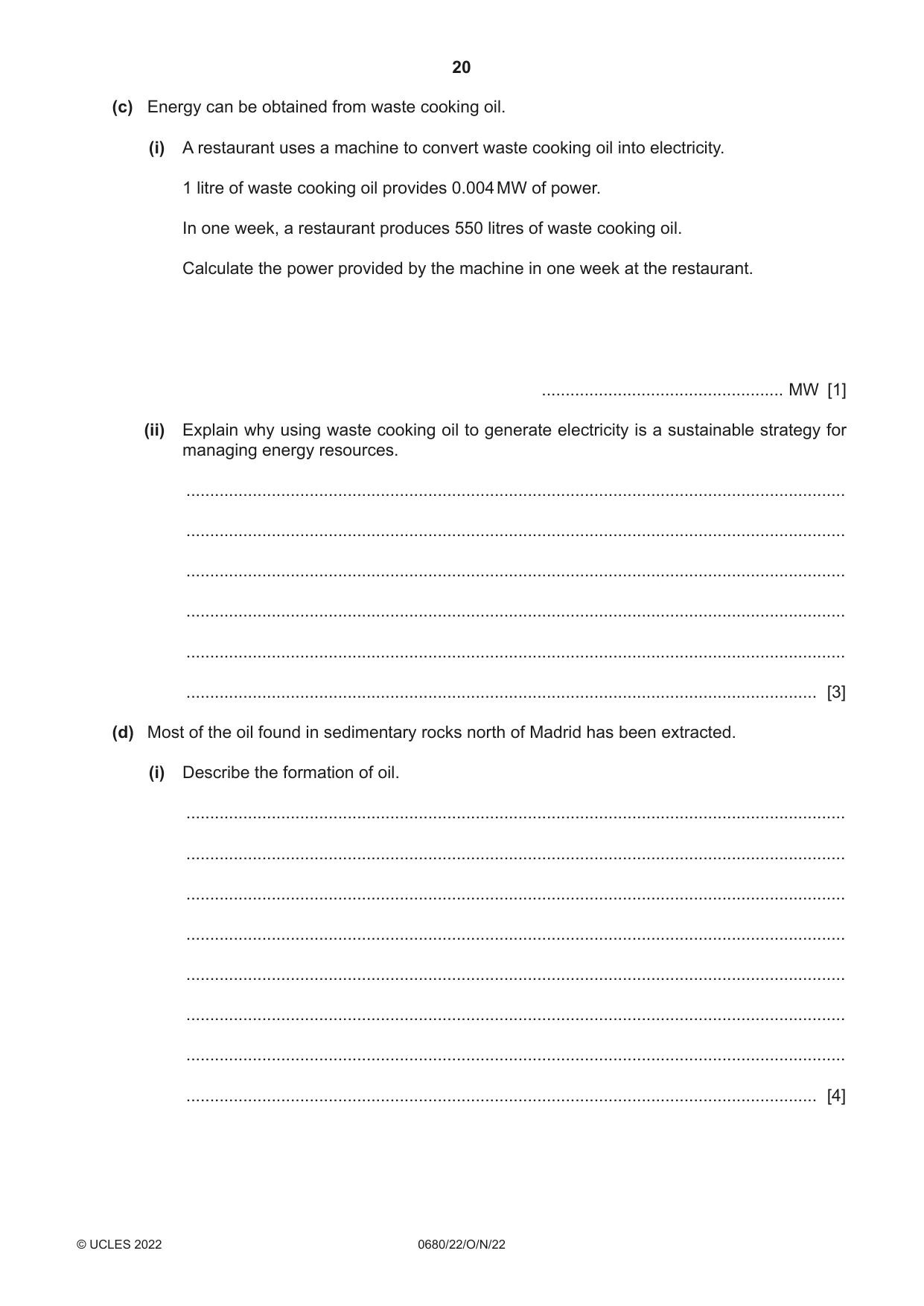 Cambridge IGCSE Environmental Management 0680 2022 Oct/Nov Paper 2 · Variant 2 question paper, page 20 of 28