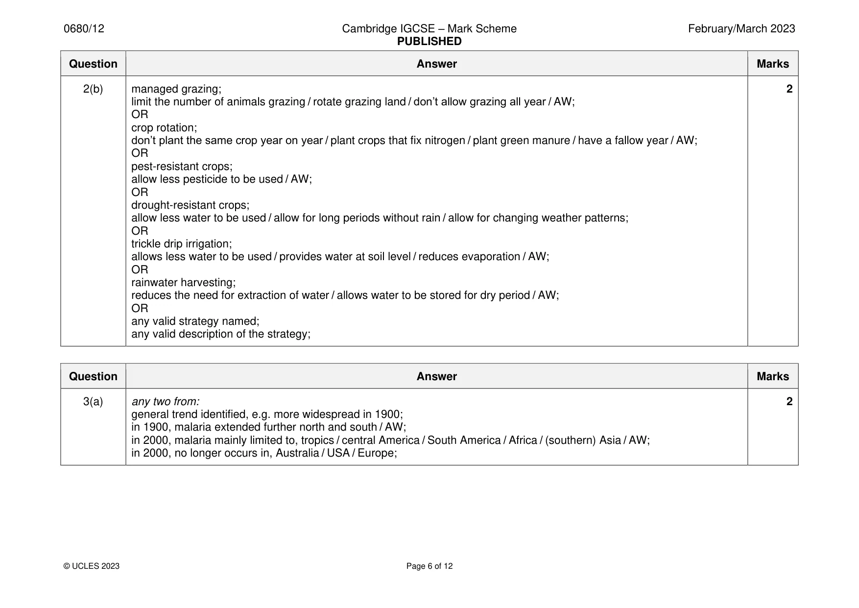 Mark scheme, page 6 of 12