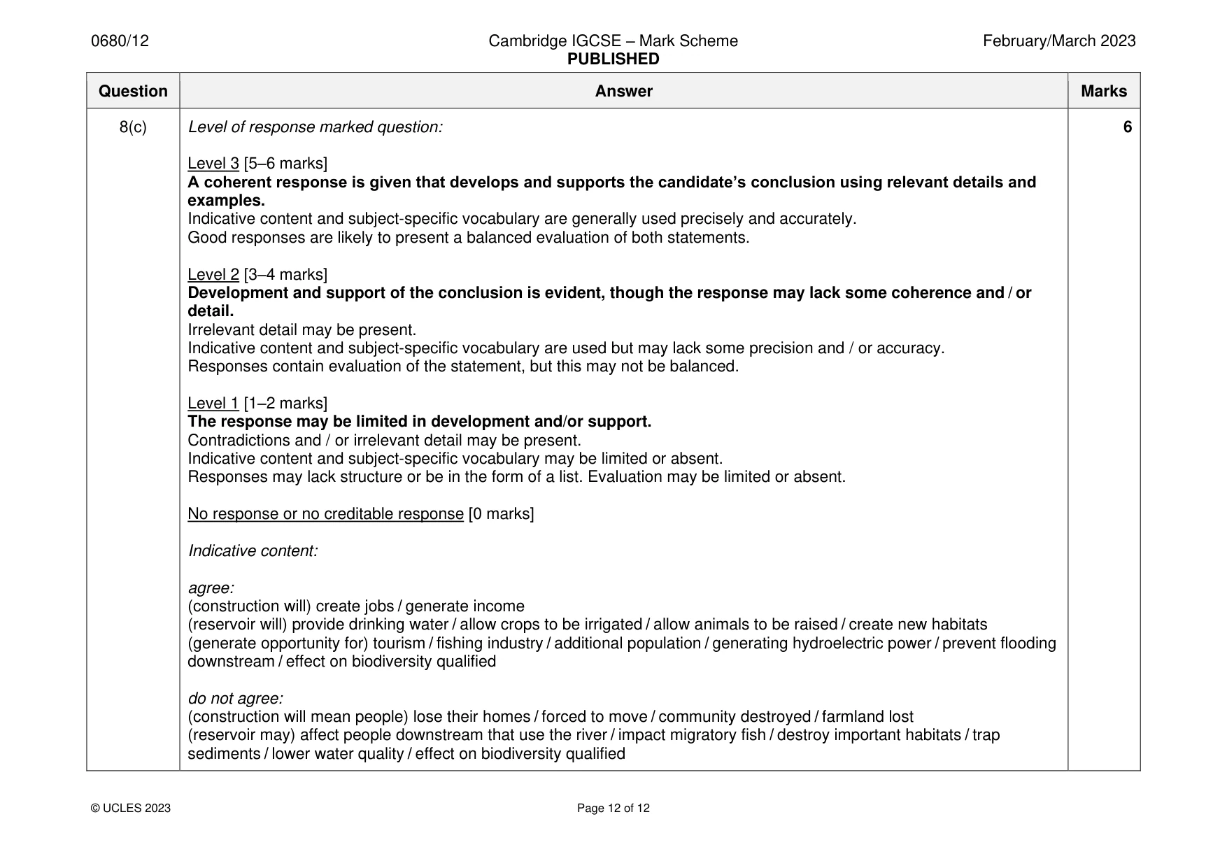 Mark scheme, page 12 of 12