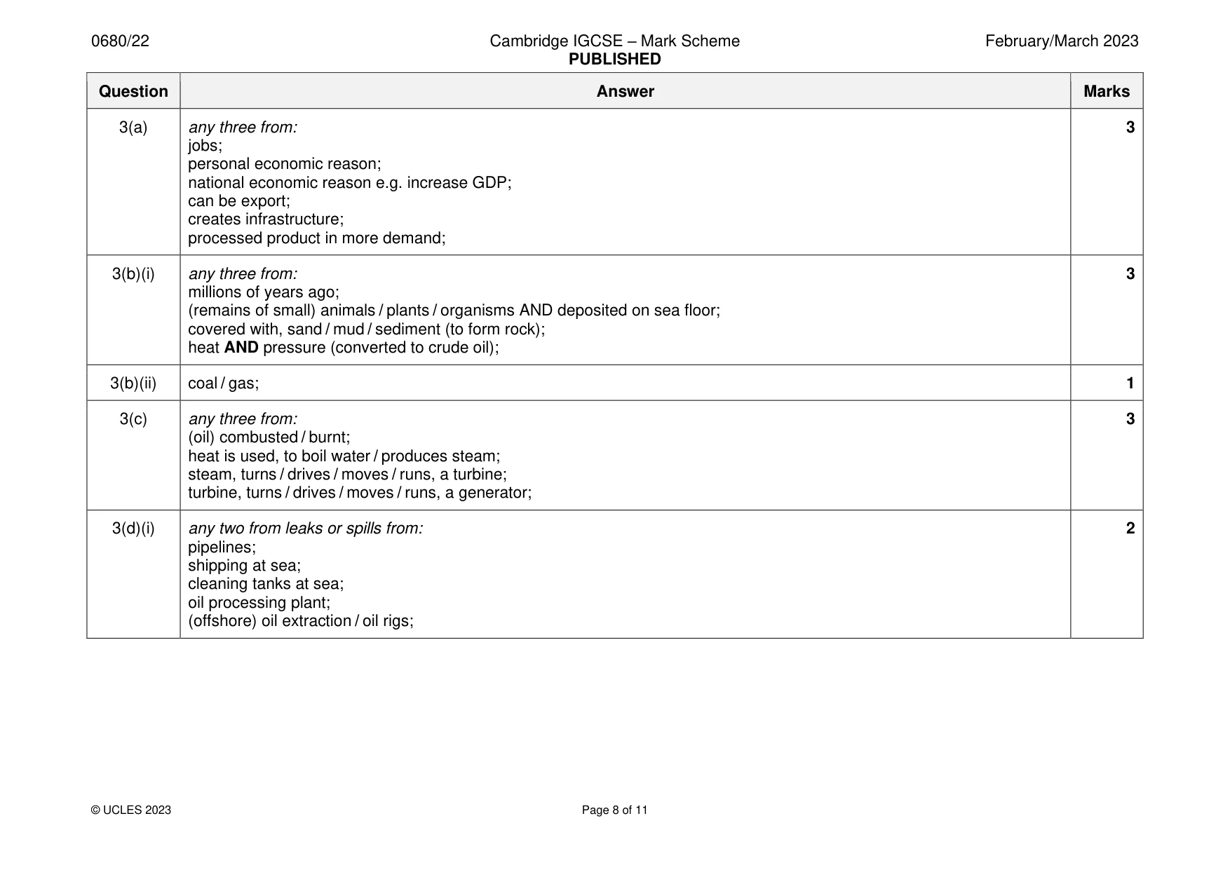 Mark scheme, page 8 of 11