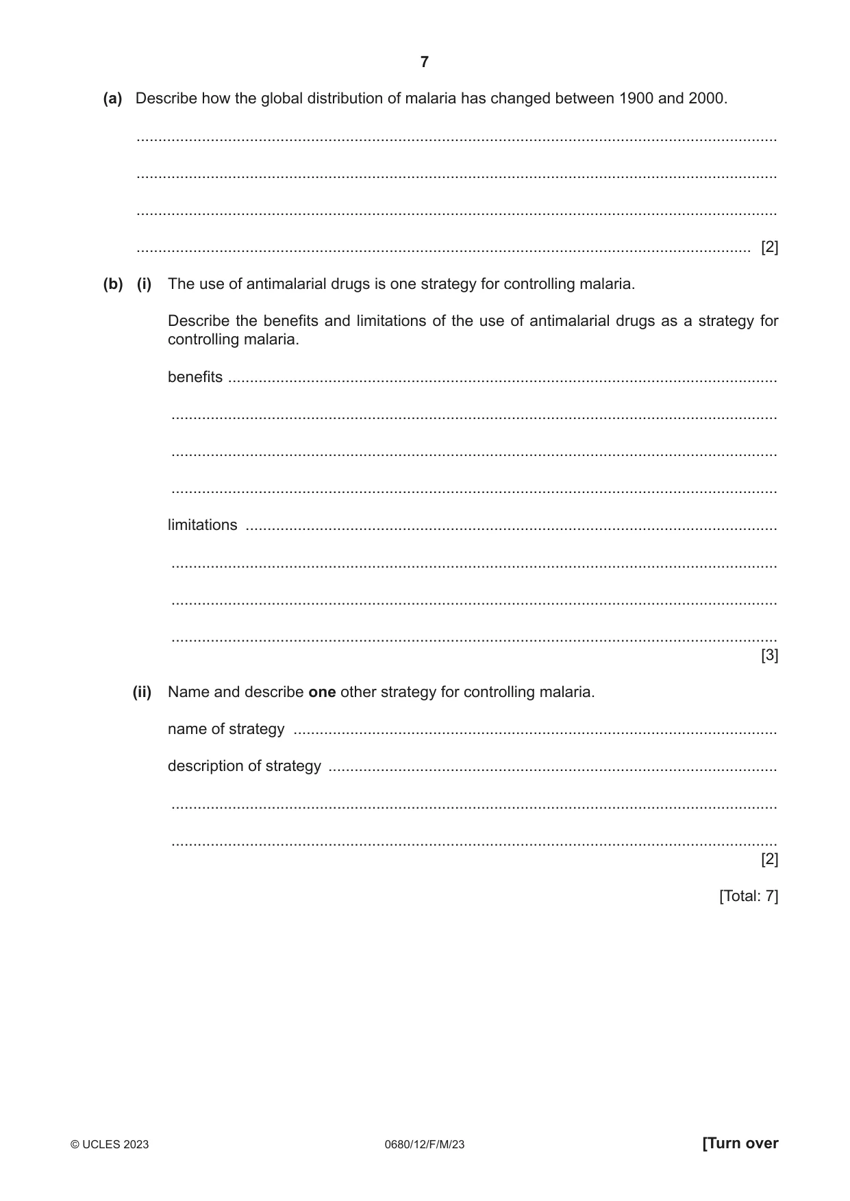 Cambridge IGCSE Environmental Management 0680 2023 Feb/March Paper 1 · Variant 2 question paper, page 7 of 20