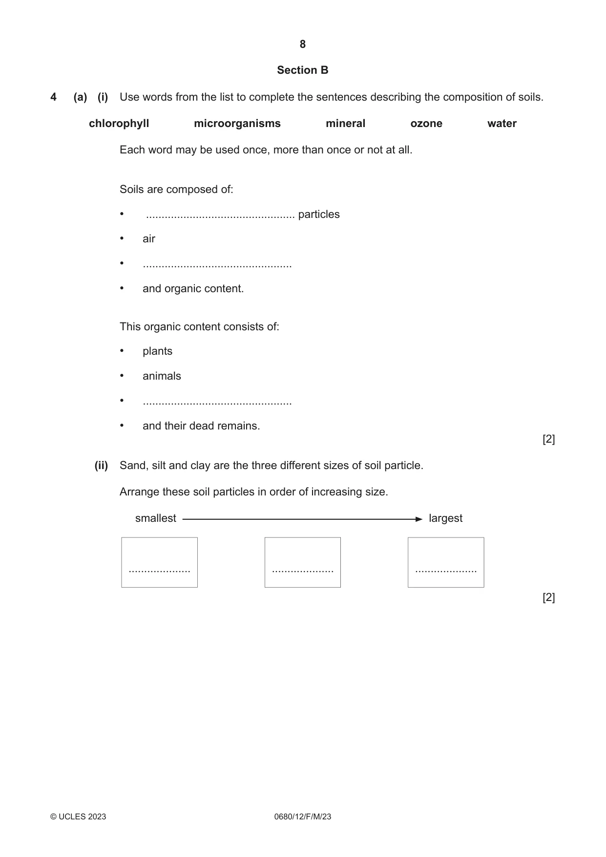 Cambridge IGCSE Environmental Management 0680 2023 Feb/March Paper 1 · Variant 2 question paper, page 8 of 20