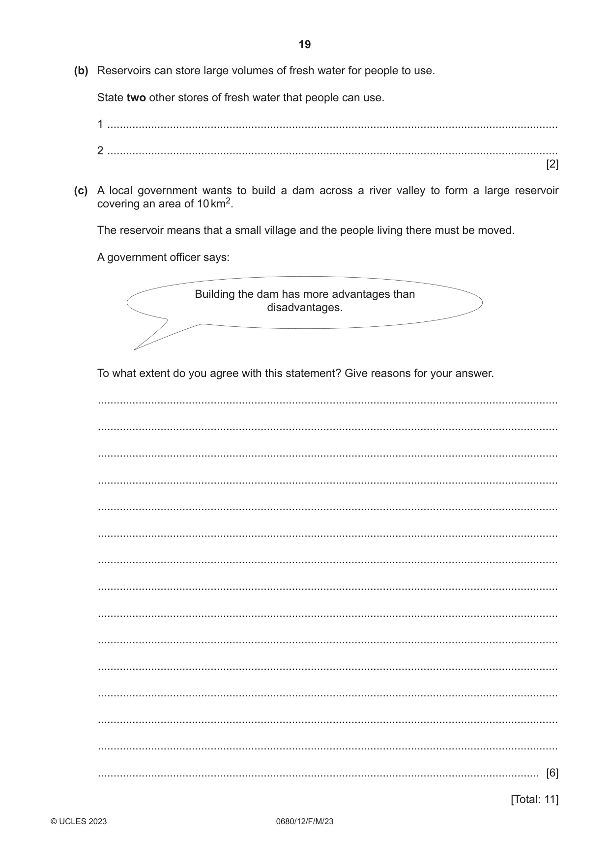 Cambridge IGCSE Environmental Management 0680 2023 Feb/March Paper 1 · Variant 2 question paper, page 19 of 20