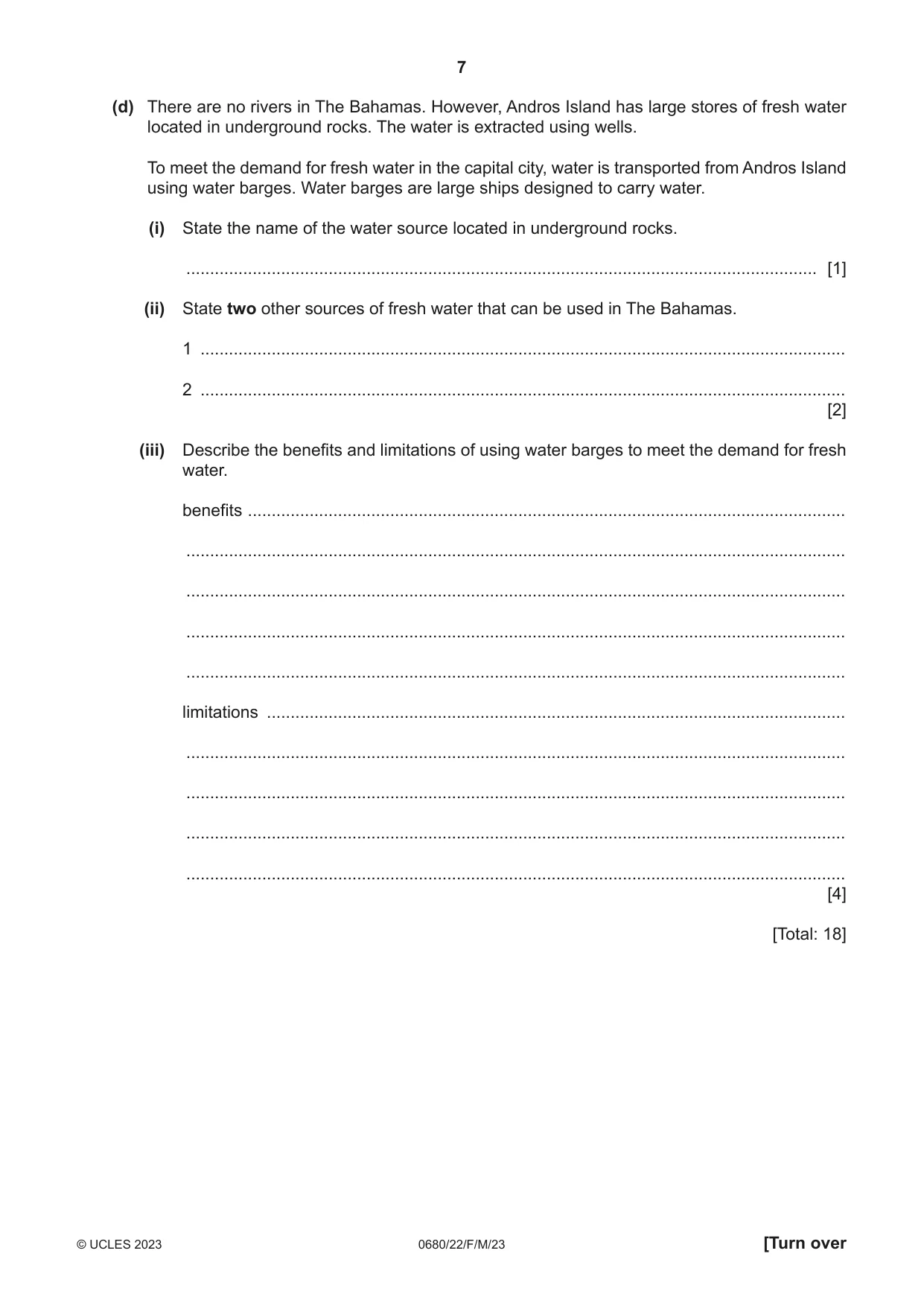 Cambridge IGCSE Environmental Management 0680 2023 Feb/March Paper 2 · Variant 2 question paper, page 7 of 20