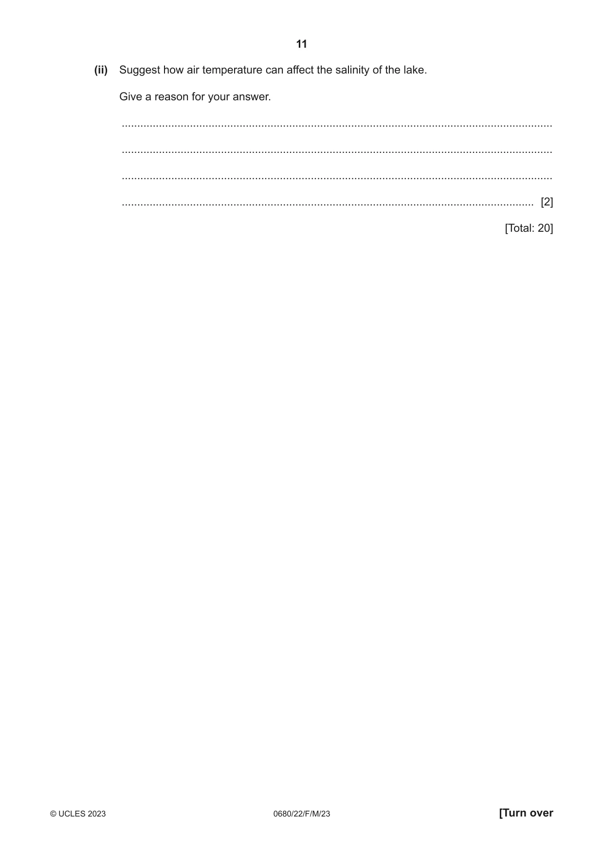 Cambridge IGCSE Environmental Management 0680 2023 Feb/March Paper 2 · Variant 2 question paper, page 11 of 20