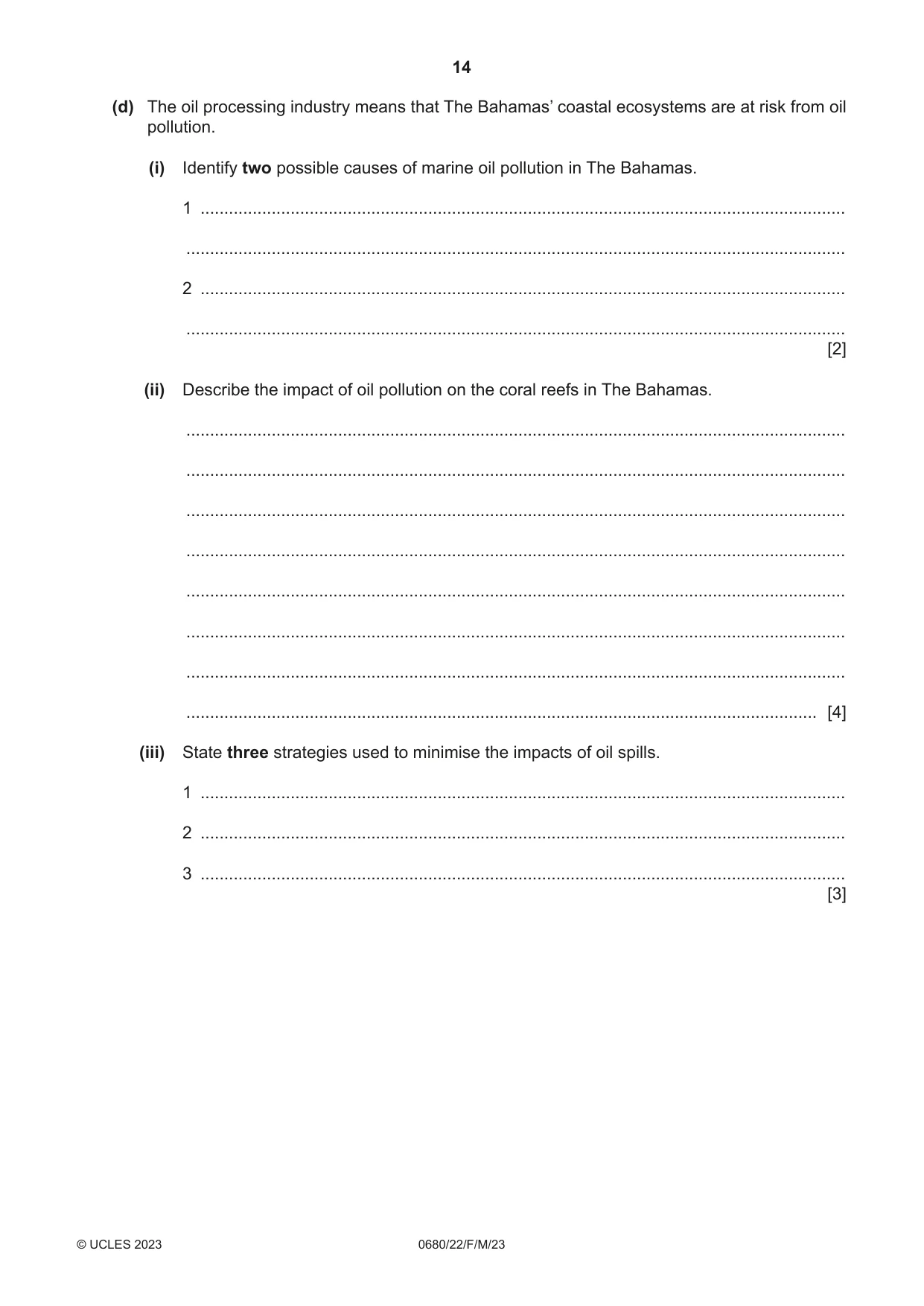 Cambridge IGCSE Environmental Management 0680 2023 Feb/March Paper 2 · Variant 2 question paper, page 14 of 20