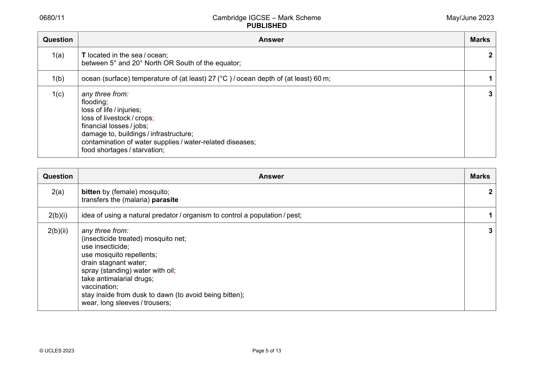 Mark scheme, page 5 of 13