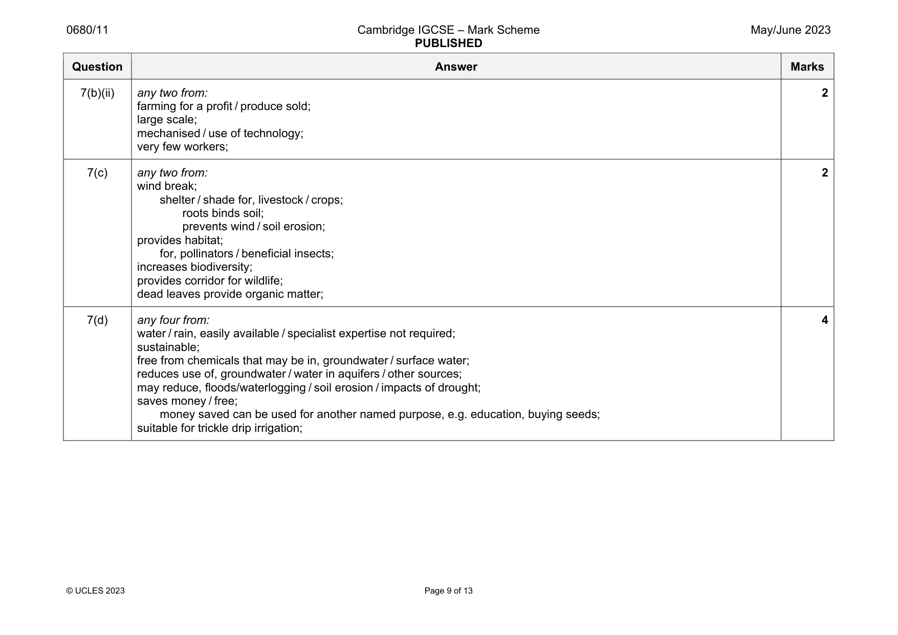 Mark scheme, page 9 of 13