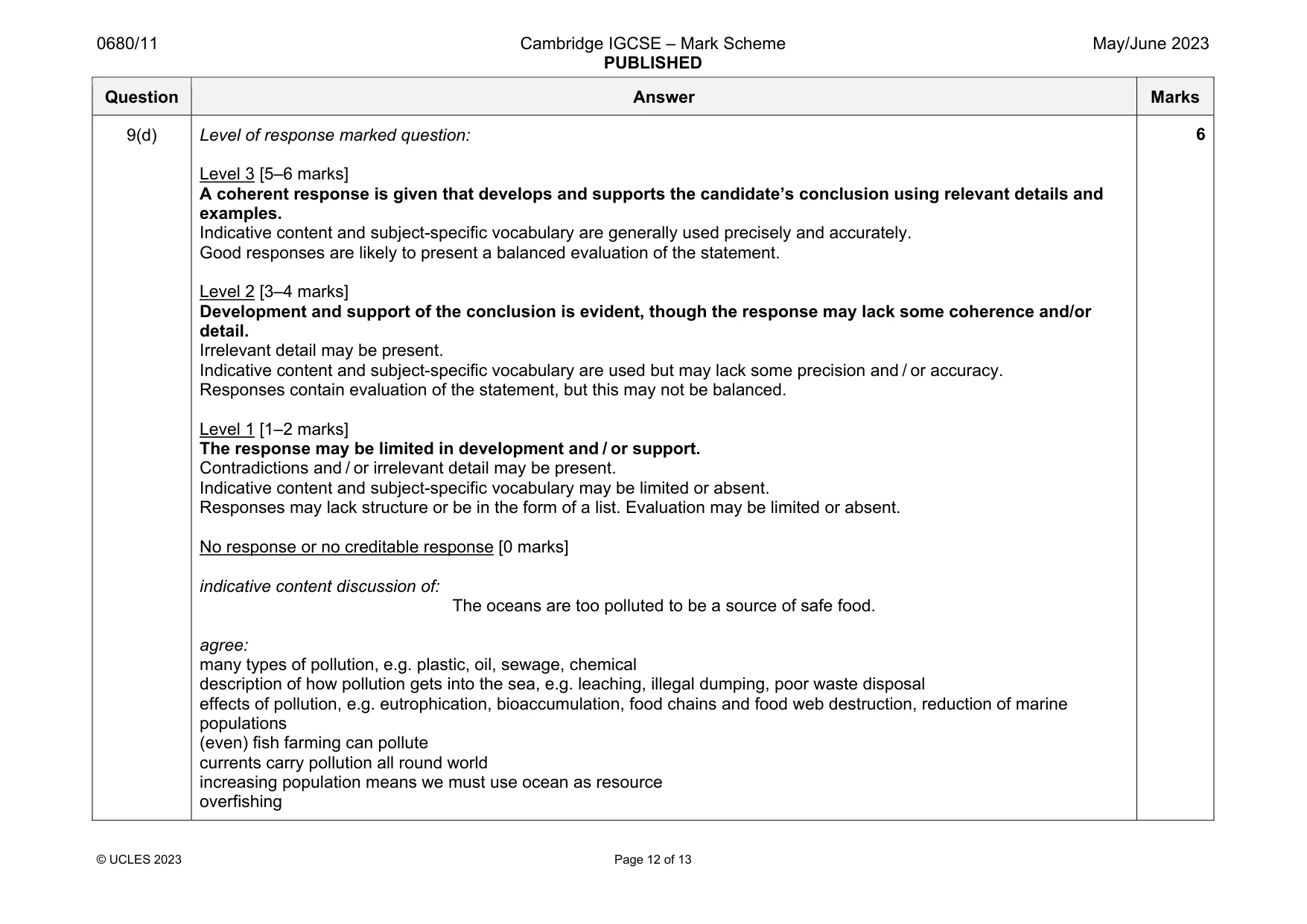 Mark scheme, page 12 of 13