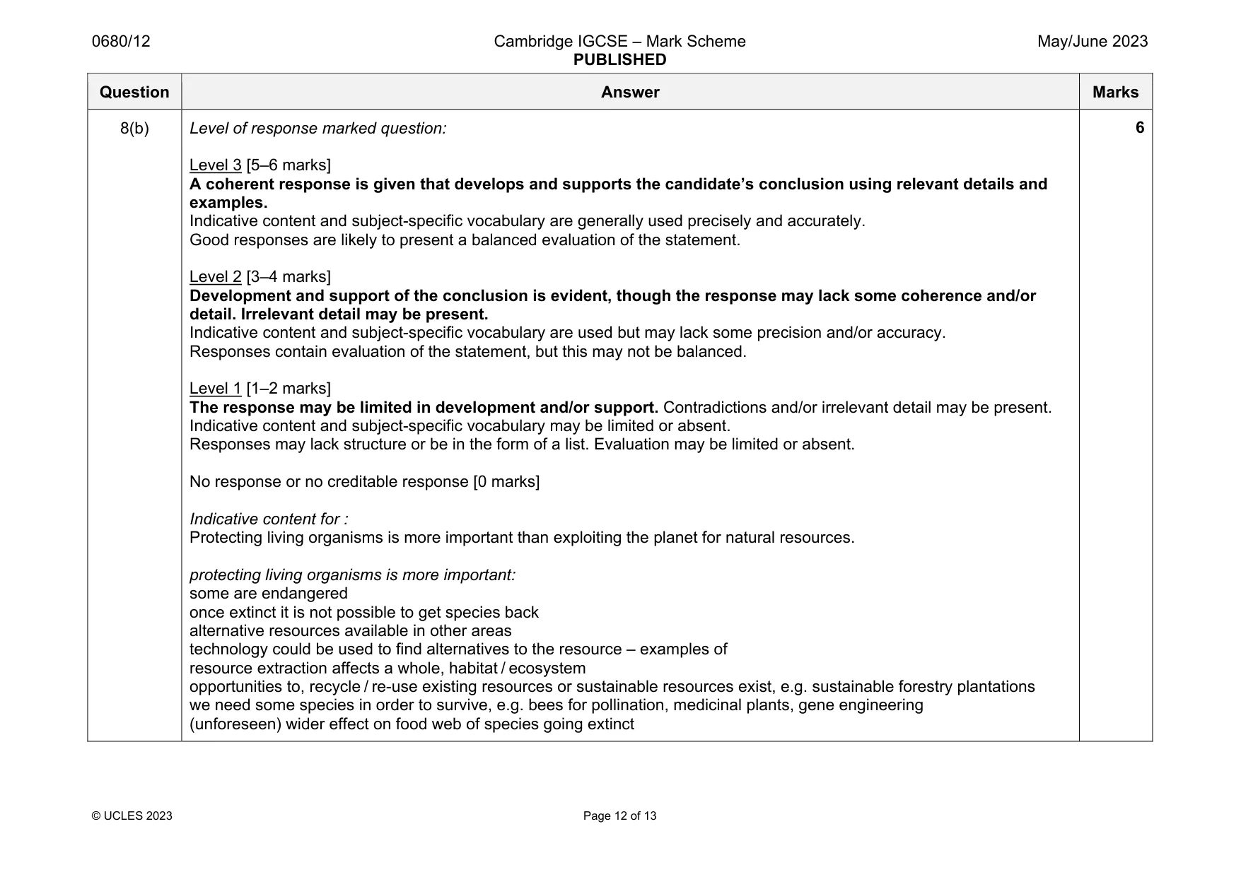 Mark scheme, page 12 of 13