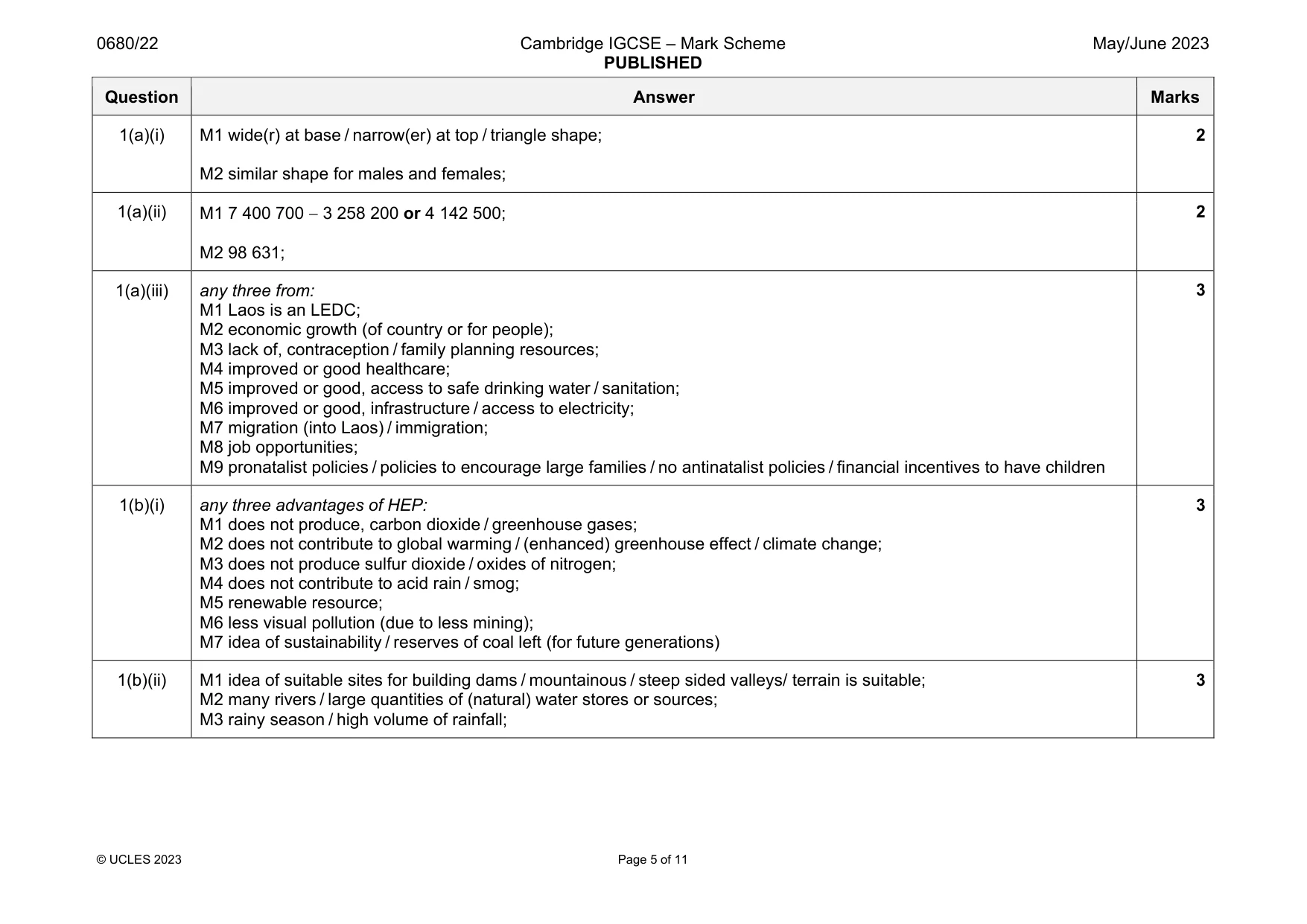 Mark scheme, page 5 of 11