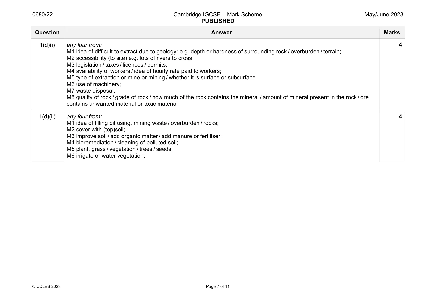 Mark scheme, page 7 of 11