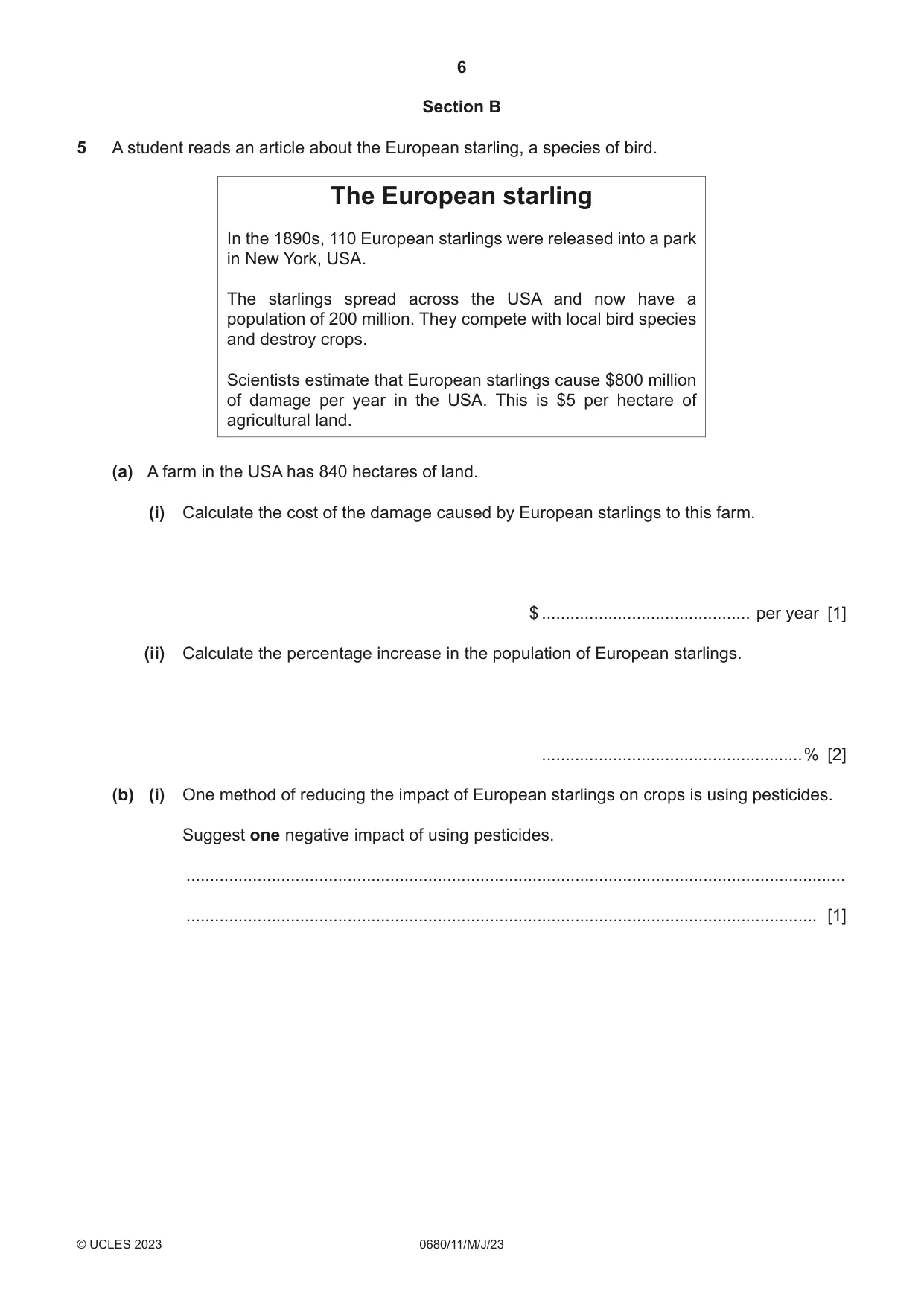 Cambridge IGCSE Environmental Management 0680 2023 May/June Paper 1 · Variant 1 question paper, page 6 of 20