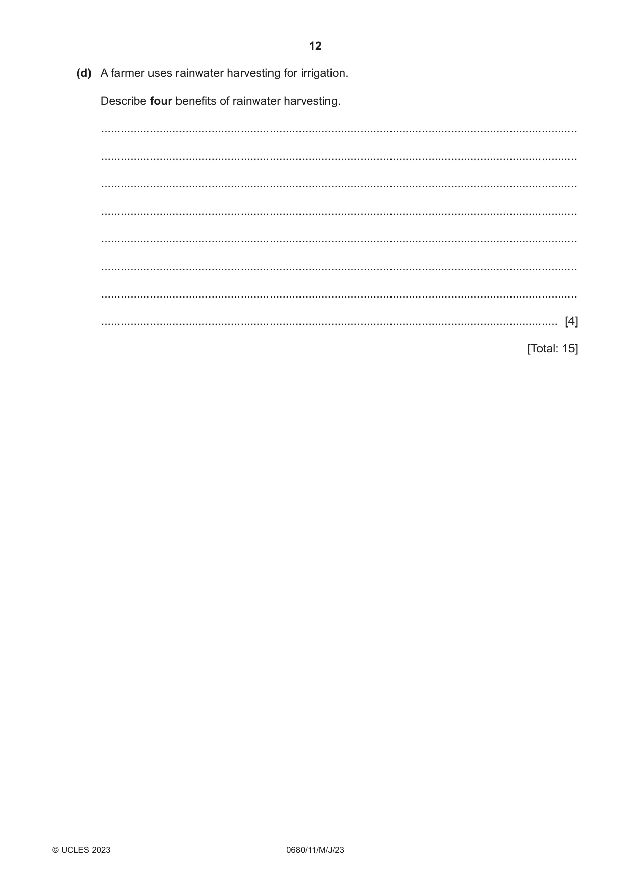 Cambridge IGCSE Environmental Management 0680 2023 May/June Paper 1 · Variant 1 question paper, page 12 of 20