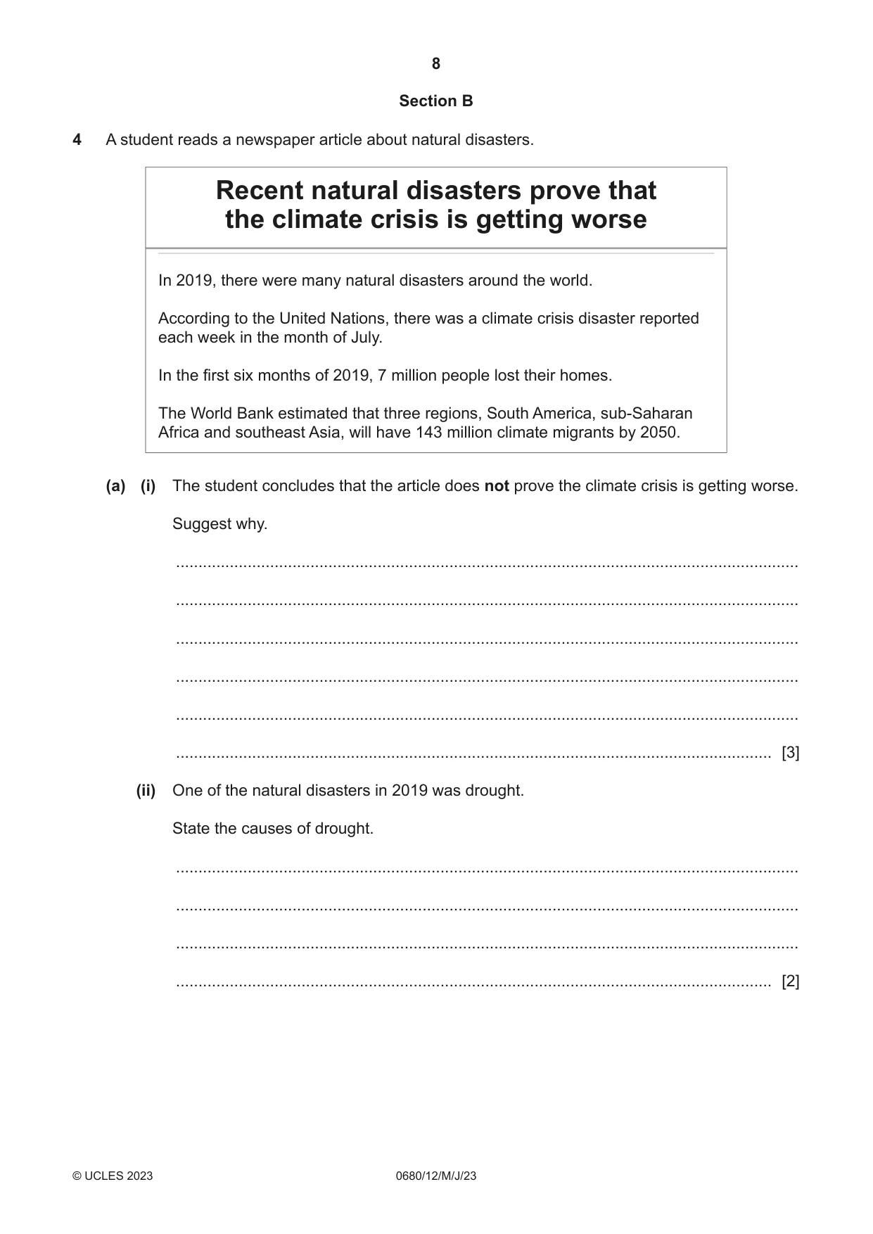 Cambridge IGCSE Environmental Management 0680 2023 May/June Paper 1 · Variant 2 question paper, page 8 of 20