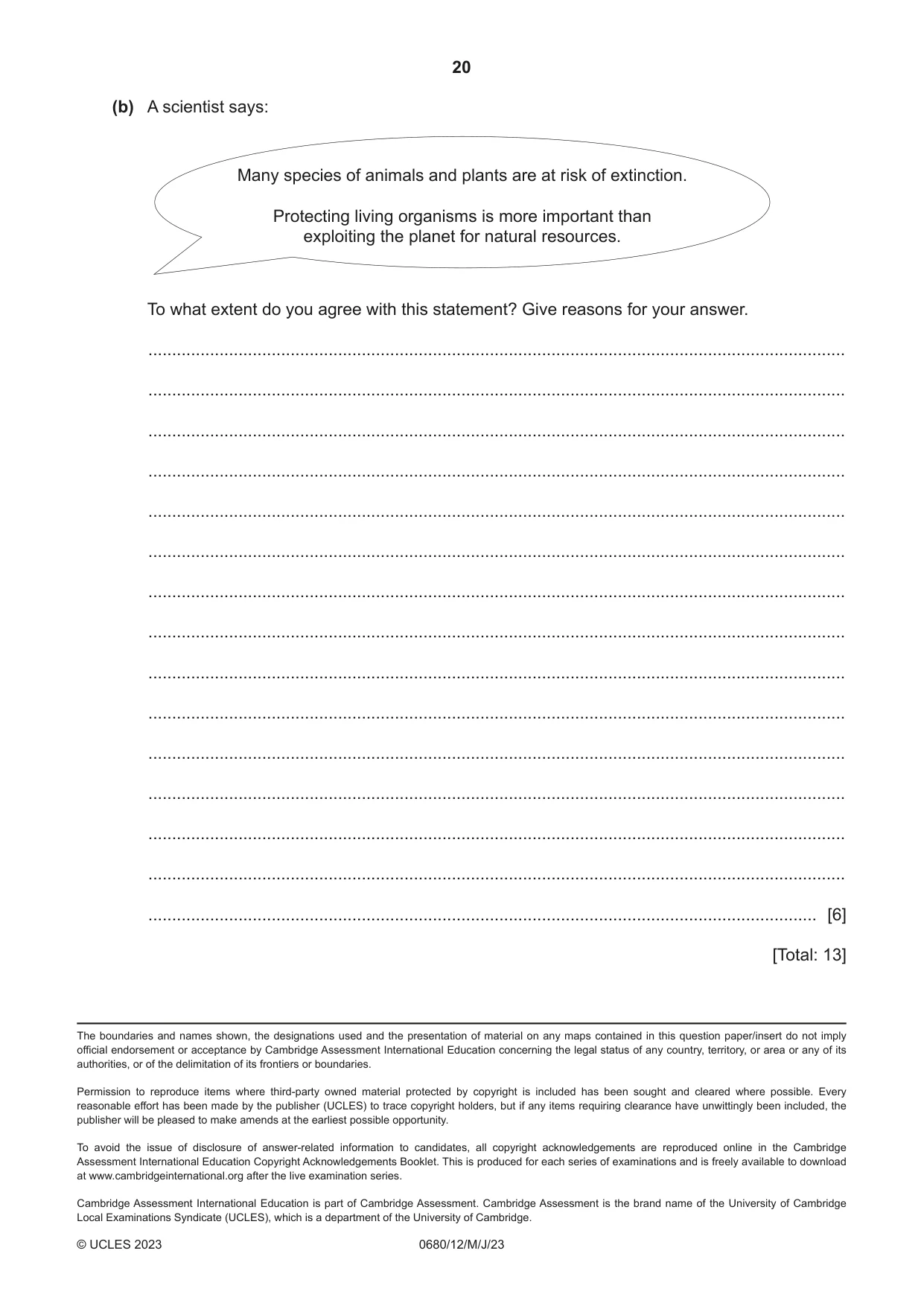 Cambridge IGCSE Environmental Management 0680 2023 May/June Paper 1 · Variant 2 question paper, page 20 of 20