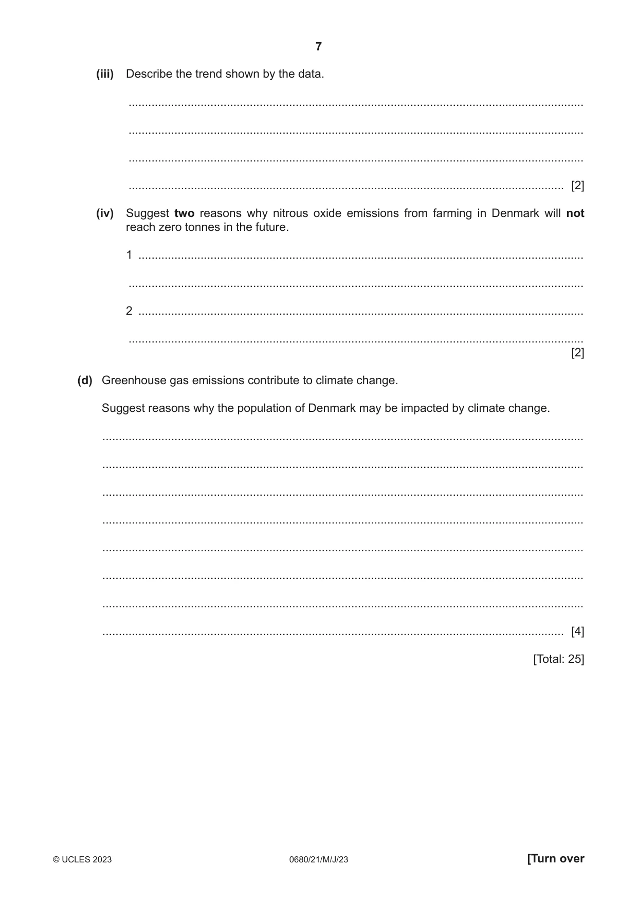 Cambridge IGCSE Environmental Management 0680 2023 May/June Paper 2 · Variant 1 question paper, page 7 of 20