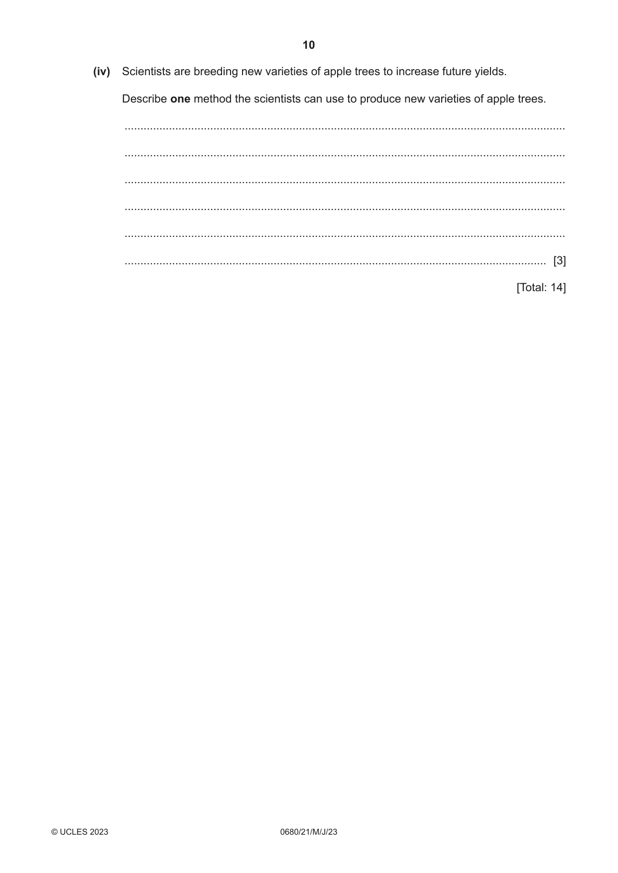 Cambridge IGCSE Environmental Management 0680 2023 May/June Paper 2 · Variant 1 question paper, page 10 of 20