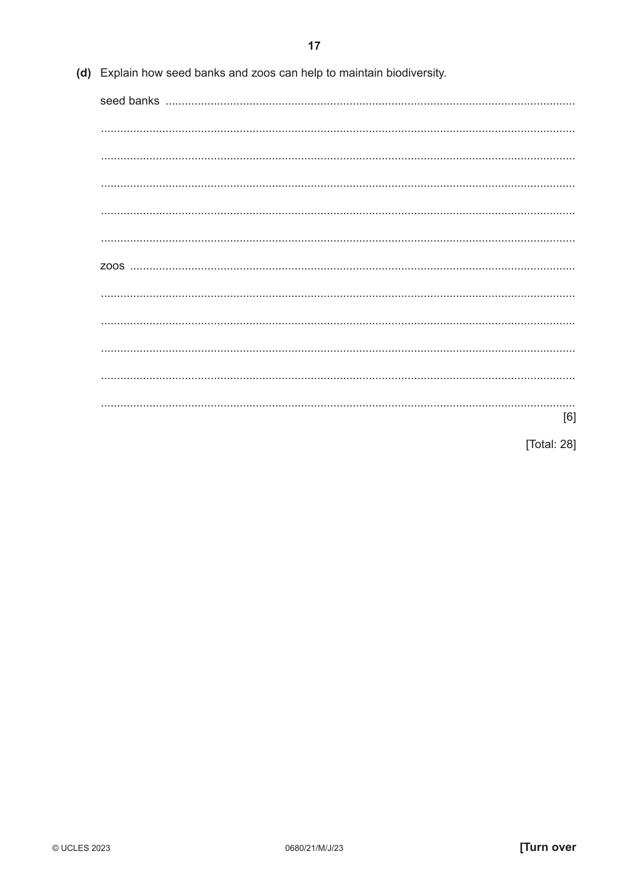 Cambridge IGCSE Environmental Management 0680 2023 May/June Paper 2 · Variant 1 question paper, page 17 of 20