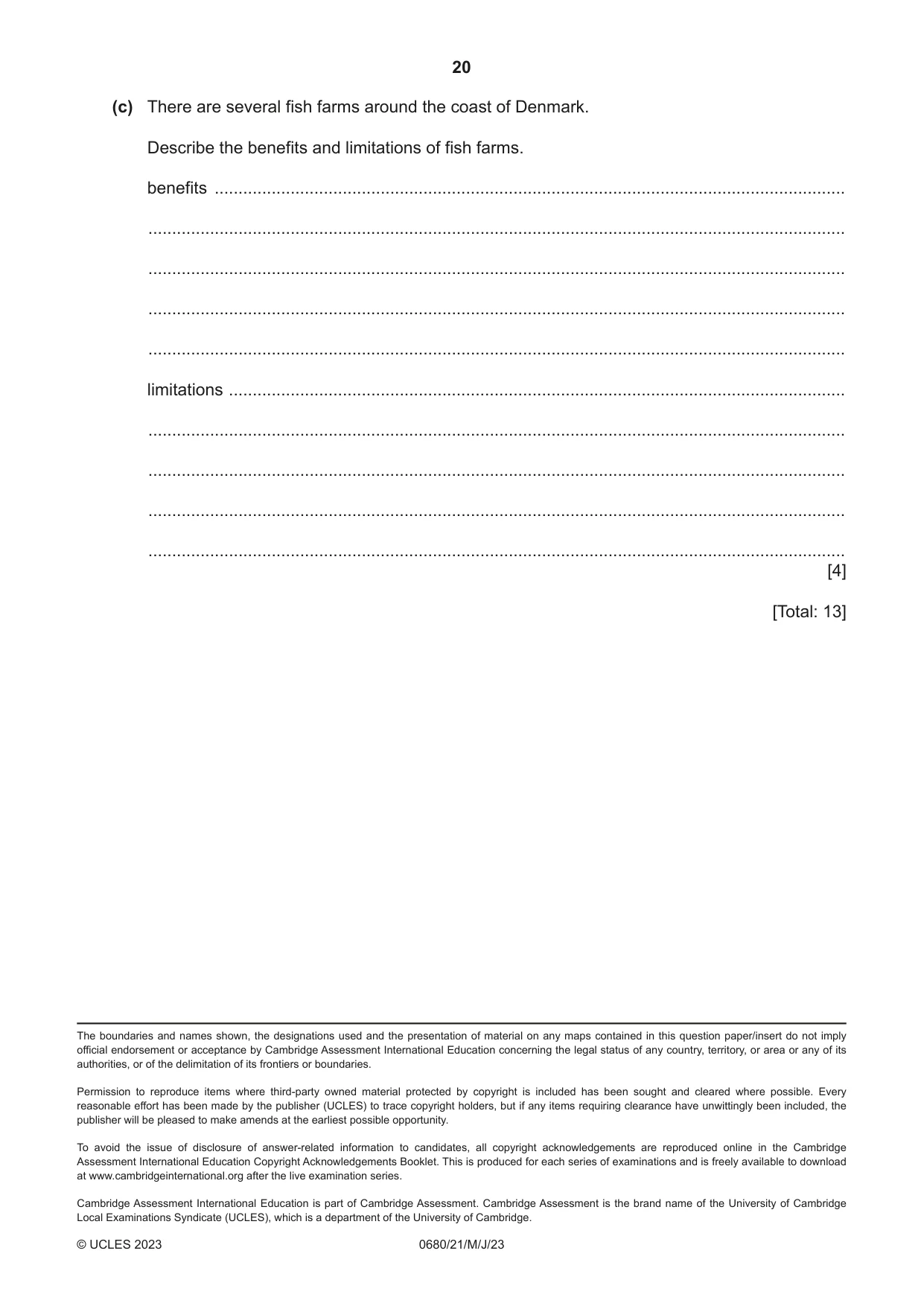 Cambridge IGCSE Environmental Management 0680 2023 May/June Paper 2 · Variant 1 question paper, page 20 of 20
