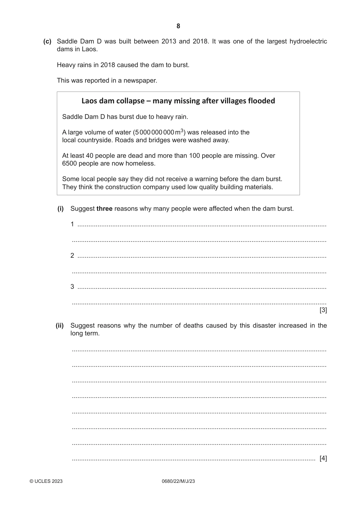 Cambridge IGCSE Environmental Management 0680 2023 May/June Paper 2 · Variant 2 question paper, page 8 of 20