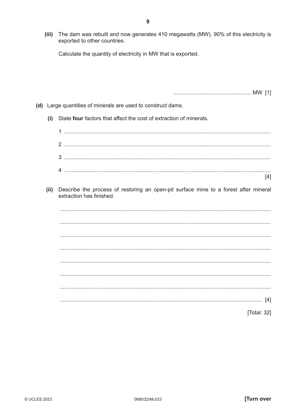 Cambridge IGCSE Environmental Management 0680 2023 May/June Paper 2 · Variant 2 question paper, page 9 of 20