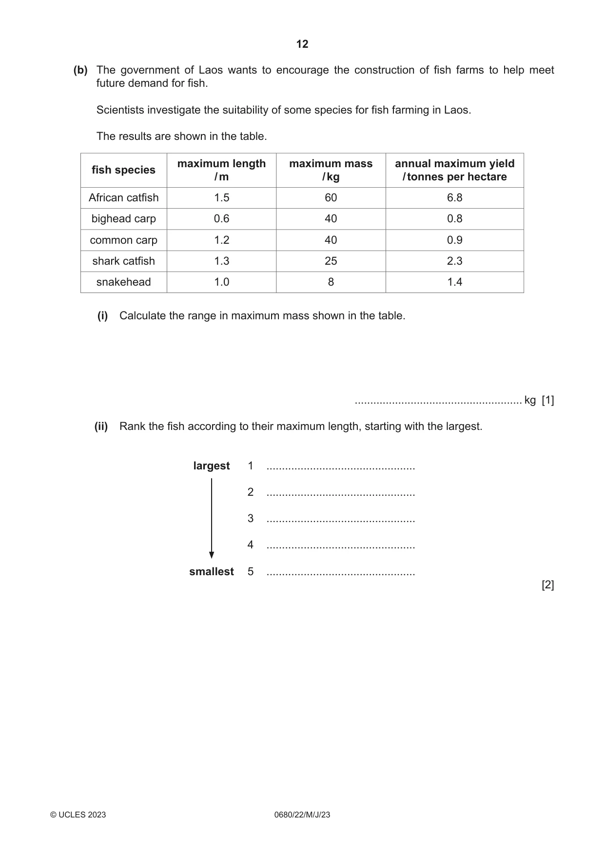 Cambridge IGCSE Environmental Management 0680 2023 May/June Paper 2 · Variant 2 question paper, page 12 of 20