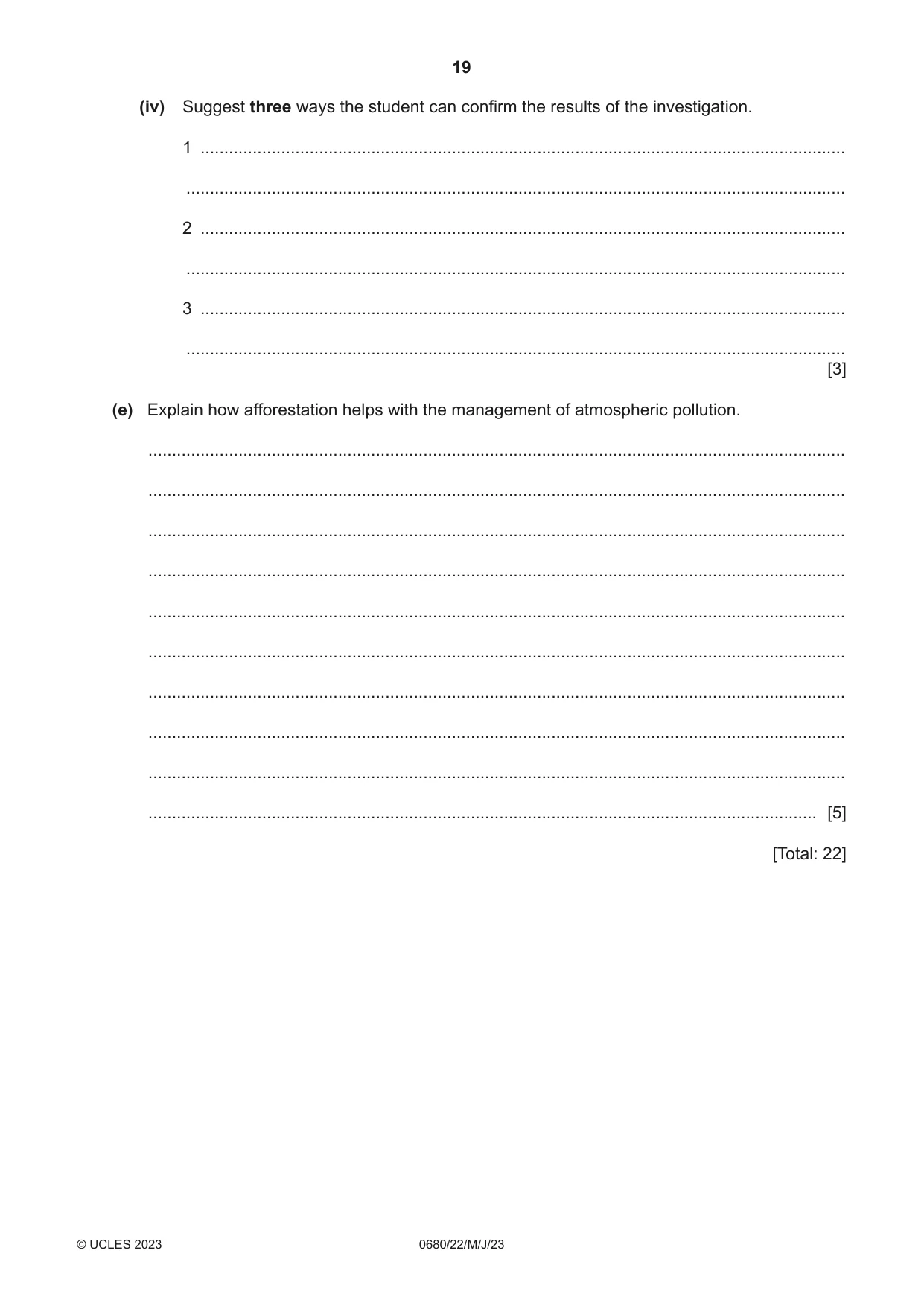 Cambridge IGCSE Environmental Management 0680 2023 May/June Paper 2 · Variant 2 question paper, page 19 of 20