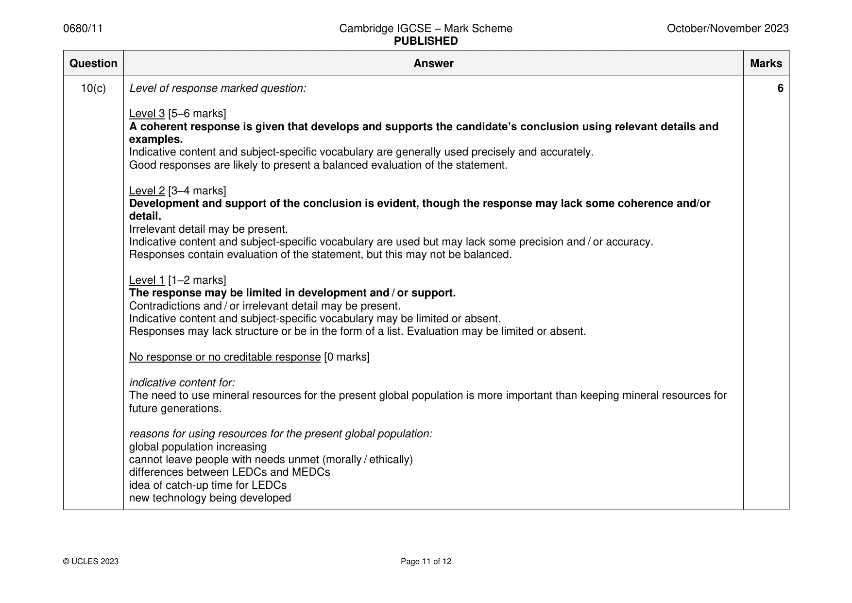 Mark scheme, page 11 of 12