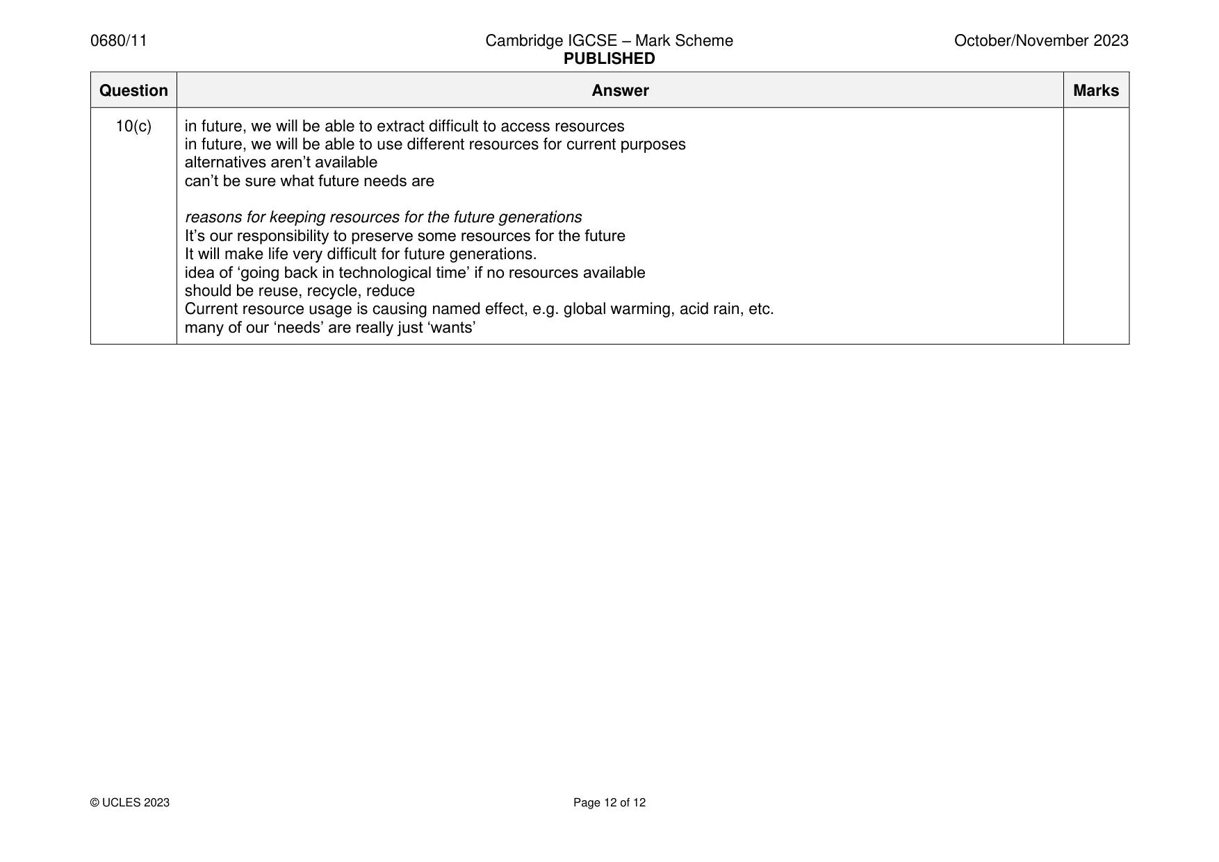 Mark scheme, page 12 of 12