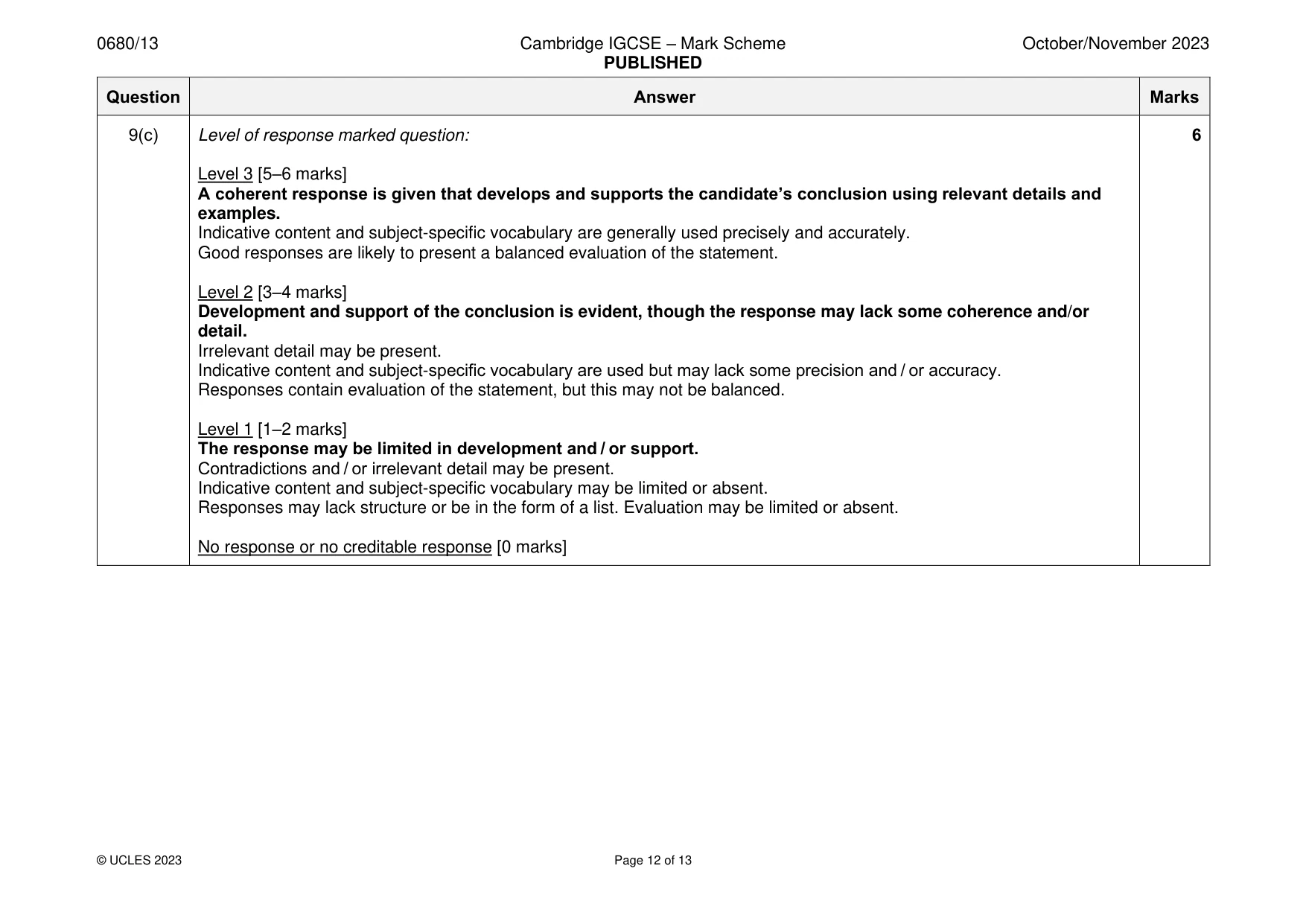 Mark scheme, page 12 of 13