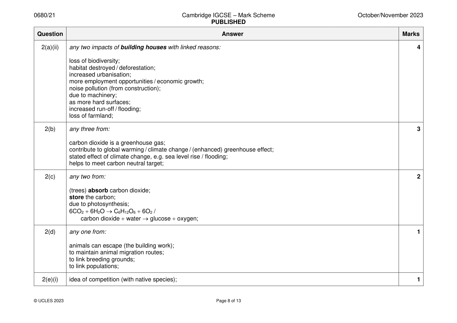 Mark scheme, page 8 of 13