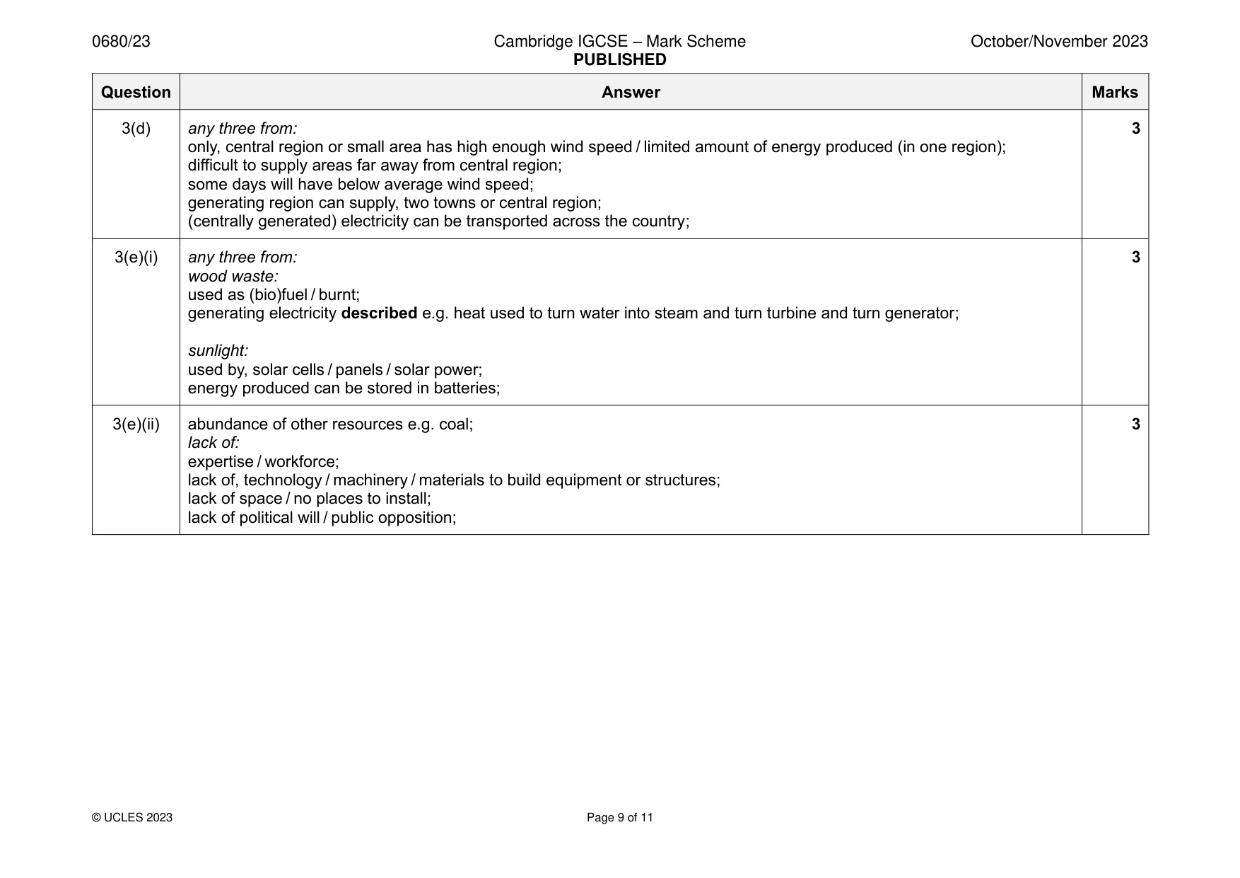 Mark scheme, page 9 of 11