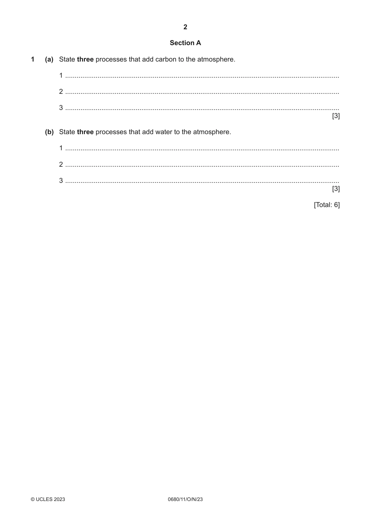 Cambridge IGCSE Environmental Management 0680 2023 Oct/Nov Paper 1 · Variant 1 question paper, page 2 of 20