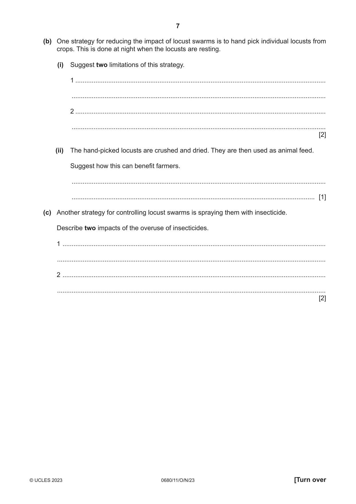 Cambridge IGCSE Environmental Management 0680 2023 Oct/Nov Paper 1 · Variant 1 question paper, page 7 of 20