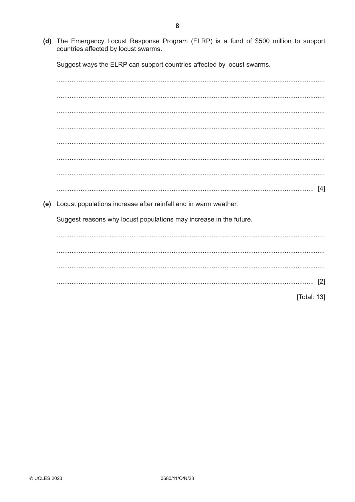 Cambridge IGCSE Environmental Management 0680 2023 Oct/Nov Paper 1 · Variant 1 question paper, page 8 of 20