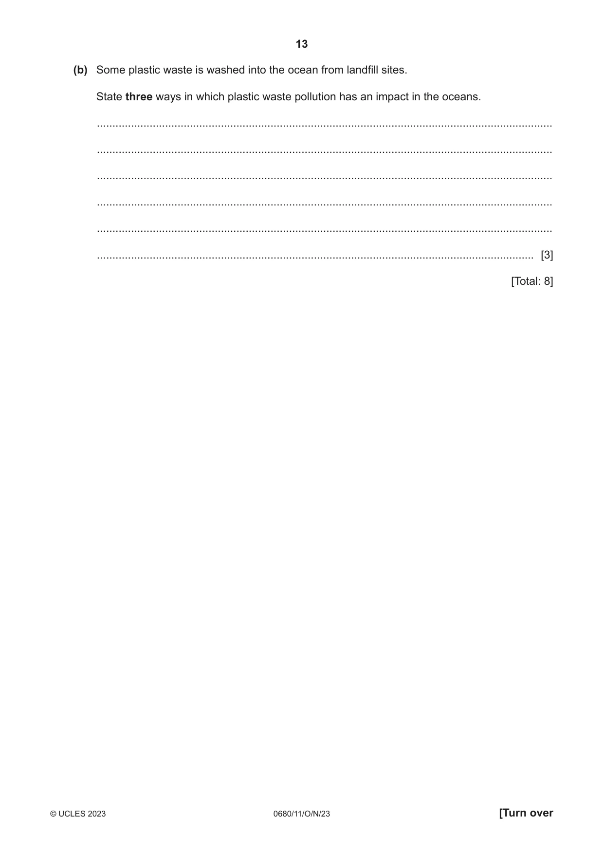 Cambridge IGCSE Environmental Management 0680 2023 Oct/Nov Paper 1 · Variant 1 question paper, page 13 of 20