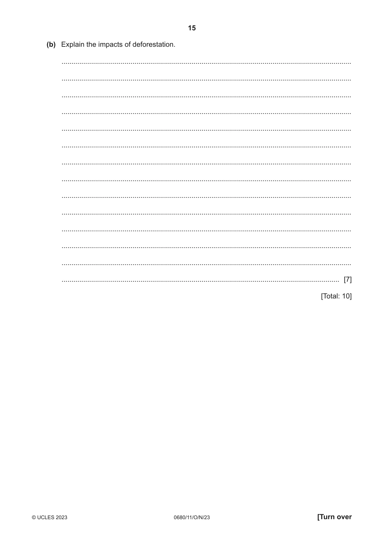 Cambridge IGCSE Environmental Management 0680 2023 Oct/Nov Paper 1 · Variant 1 question paper, page 15 of 20