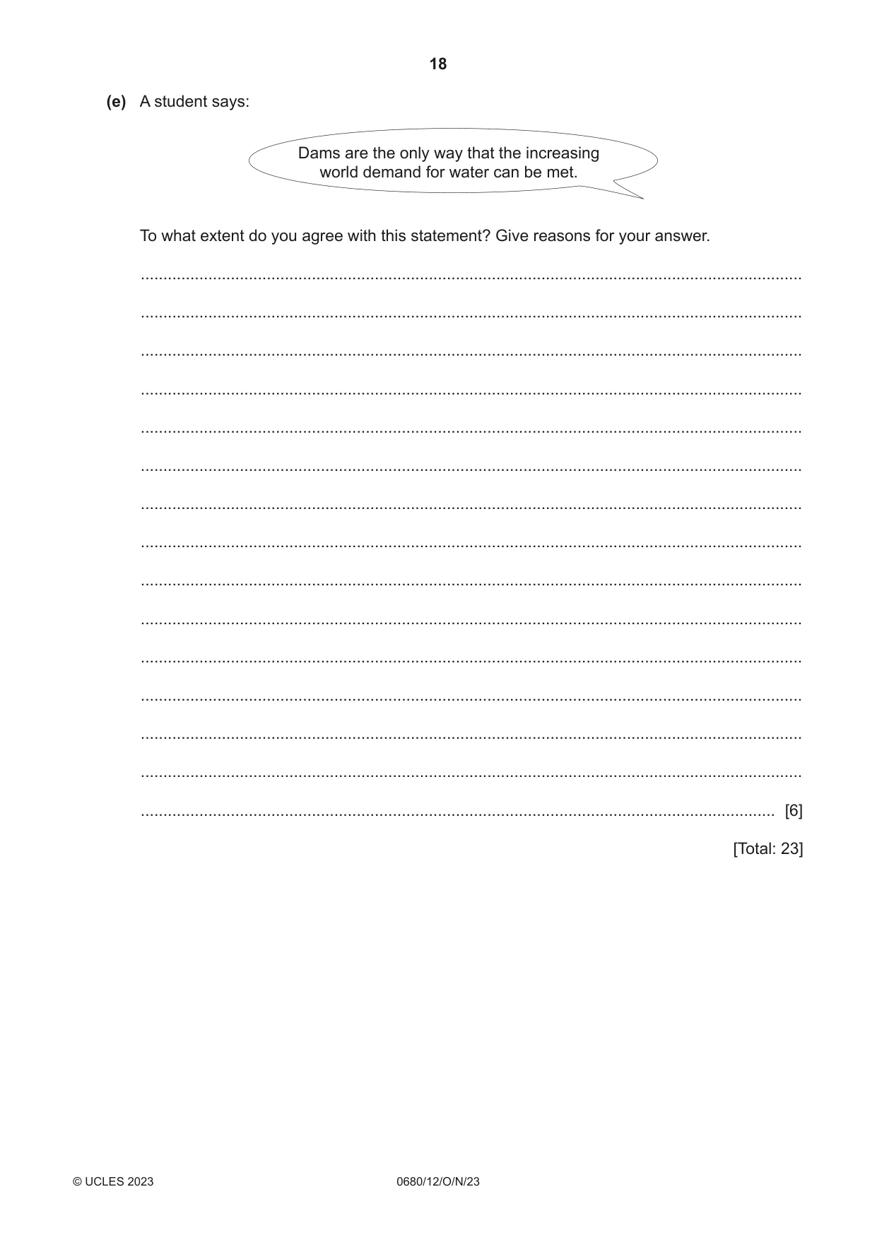 Cambridge IGCSE Environmental Management 0680 2023 Oct/Nov Paper 1 · Variant 2 question paper, page 18 of 20
