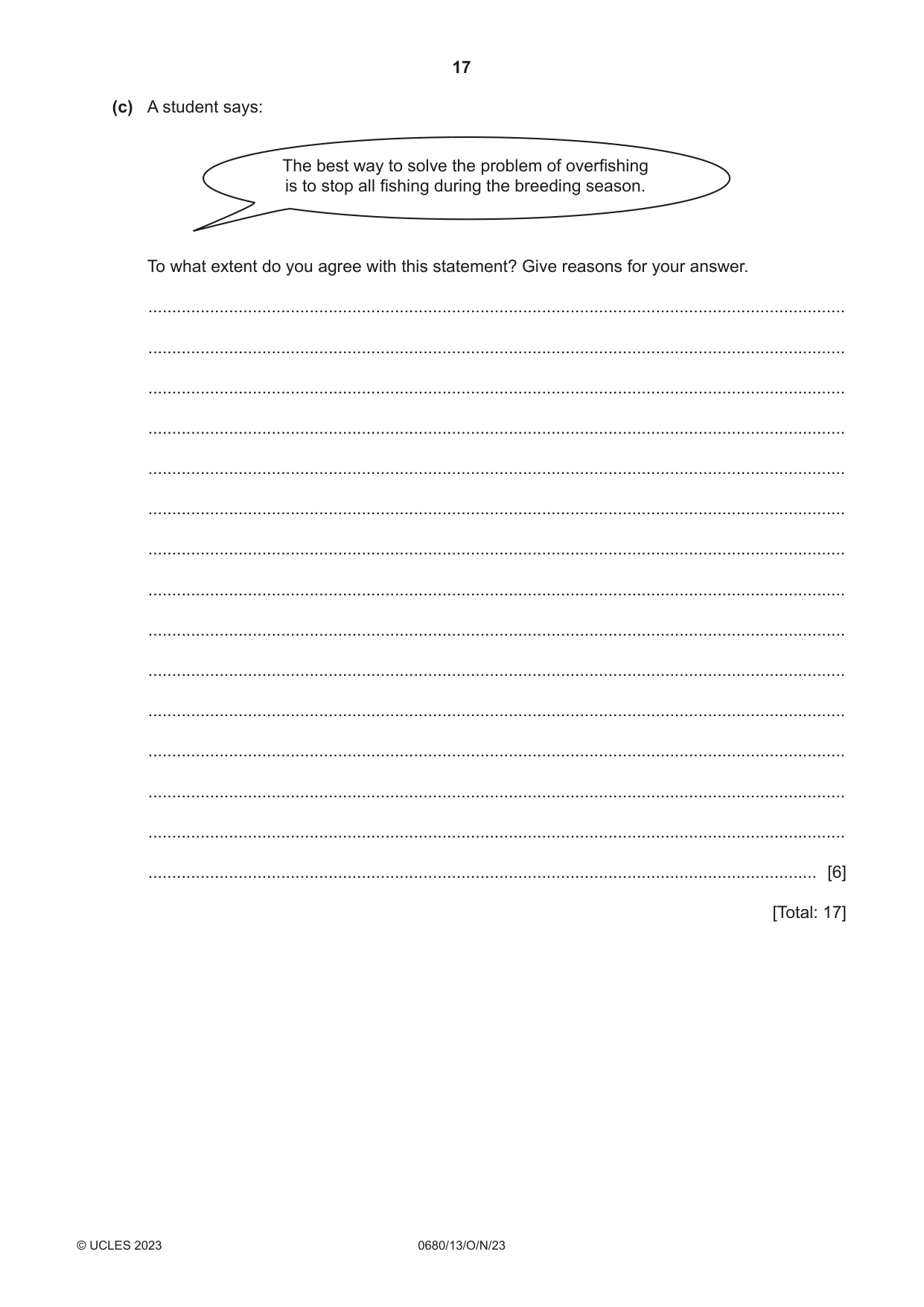 Cambridge IGCSE Environmental Management 0680 2023 Oct/Nov Paper 1 · Variant 3 question paper, page 17 of 20
