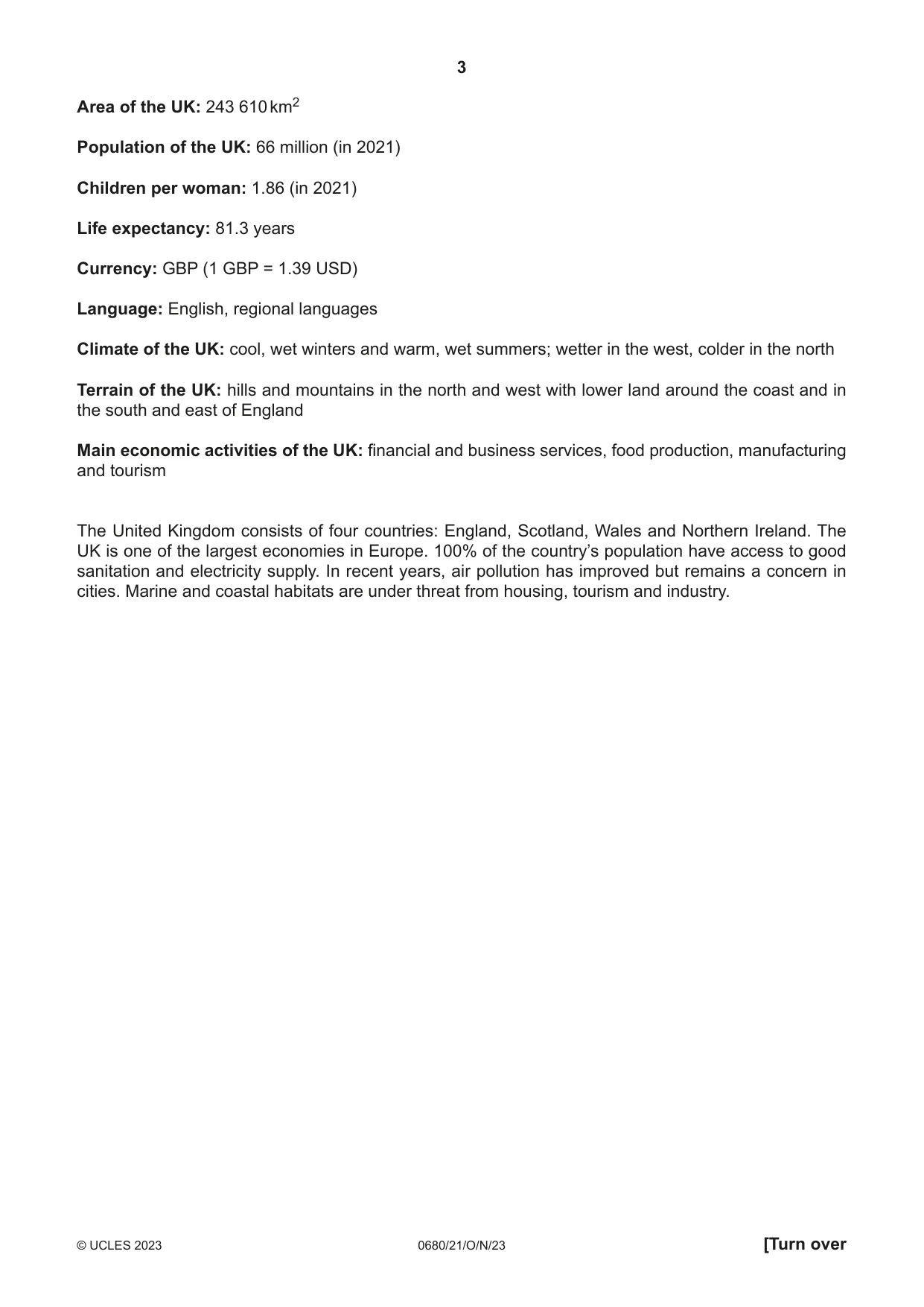 Cambridge IGCSE Environmental Management 0680 2023 Oct/Nov Paper 2 · Variant 1 question paper, page 3 of 24