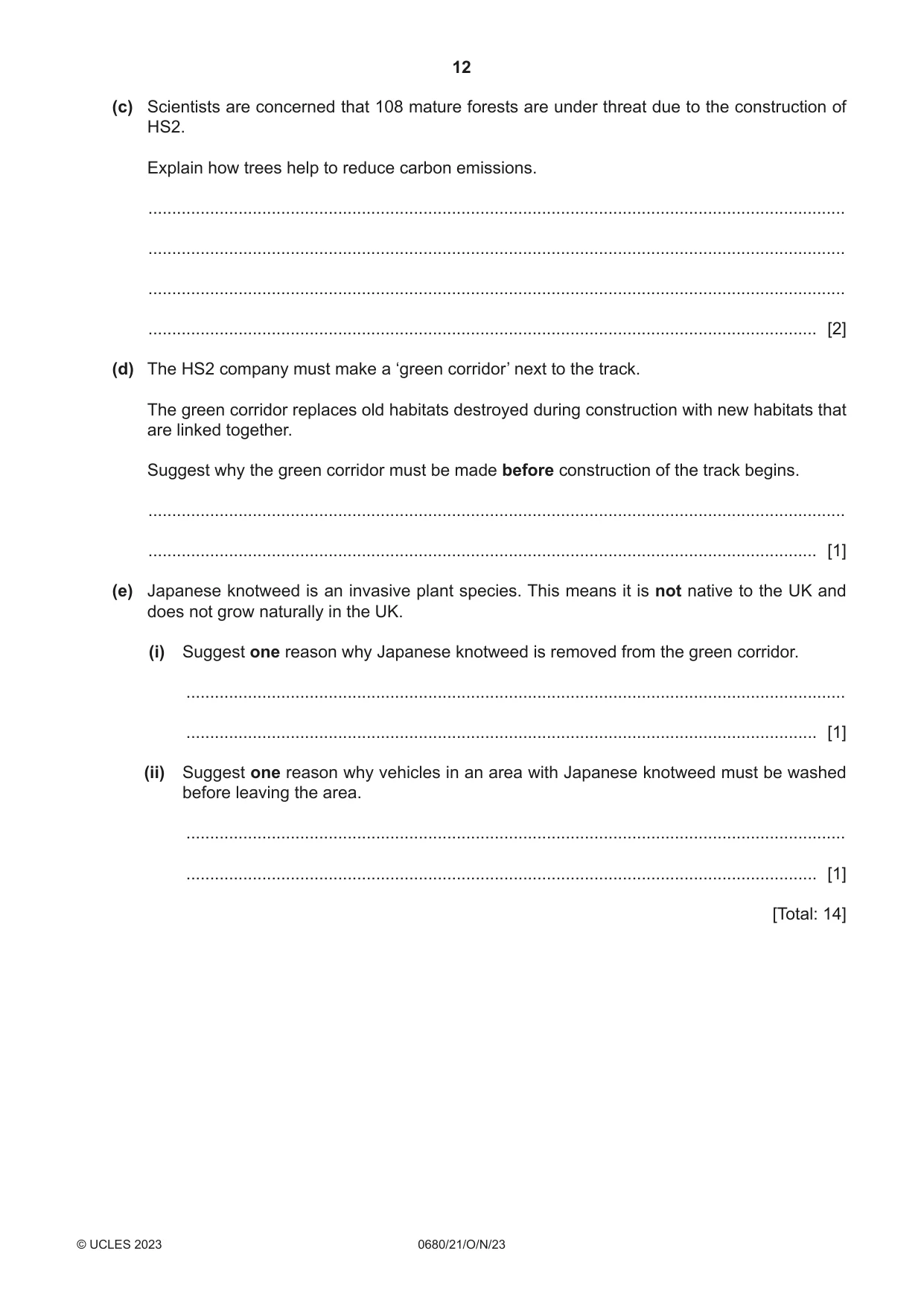 Cambridge IGCSE Environmental Management 0680 2023 Oct/Nov Paper 2 · Variant 1 question paper, page 12 of 24